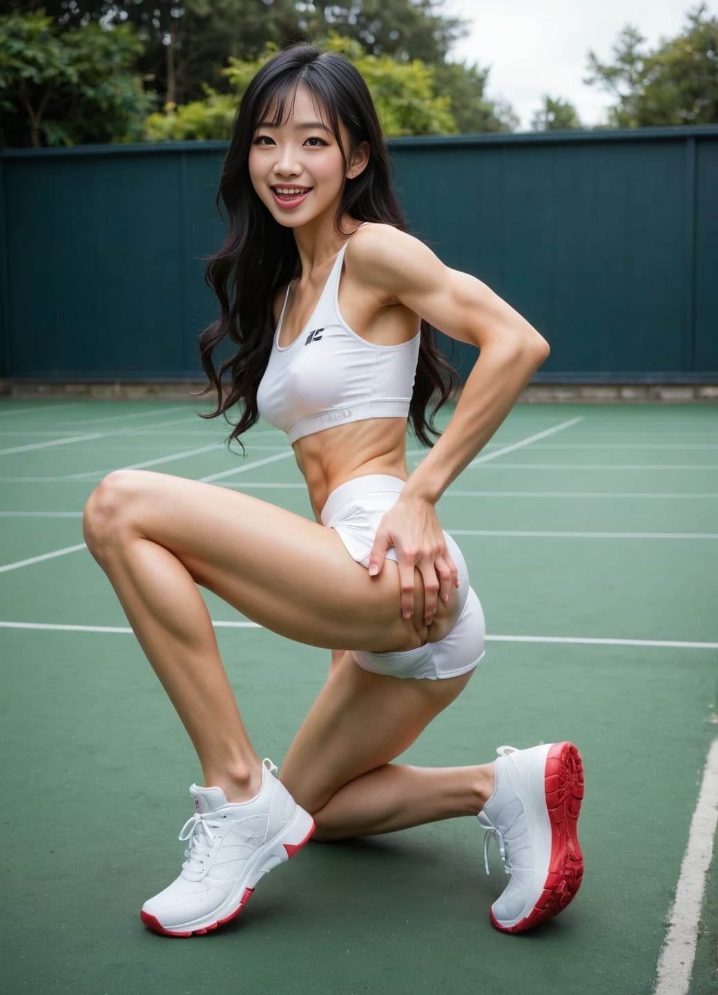 College Asian fitness model on court