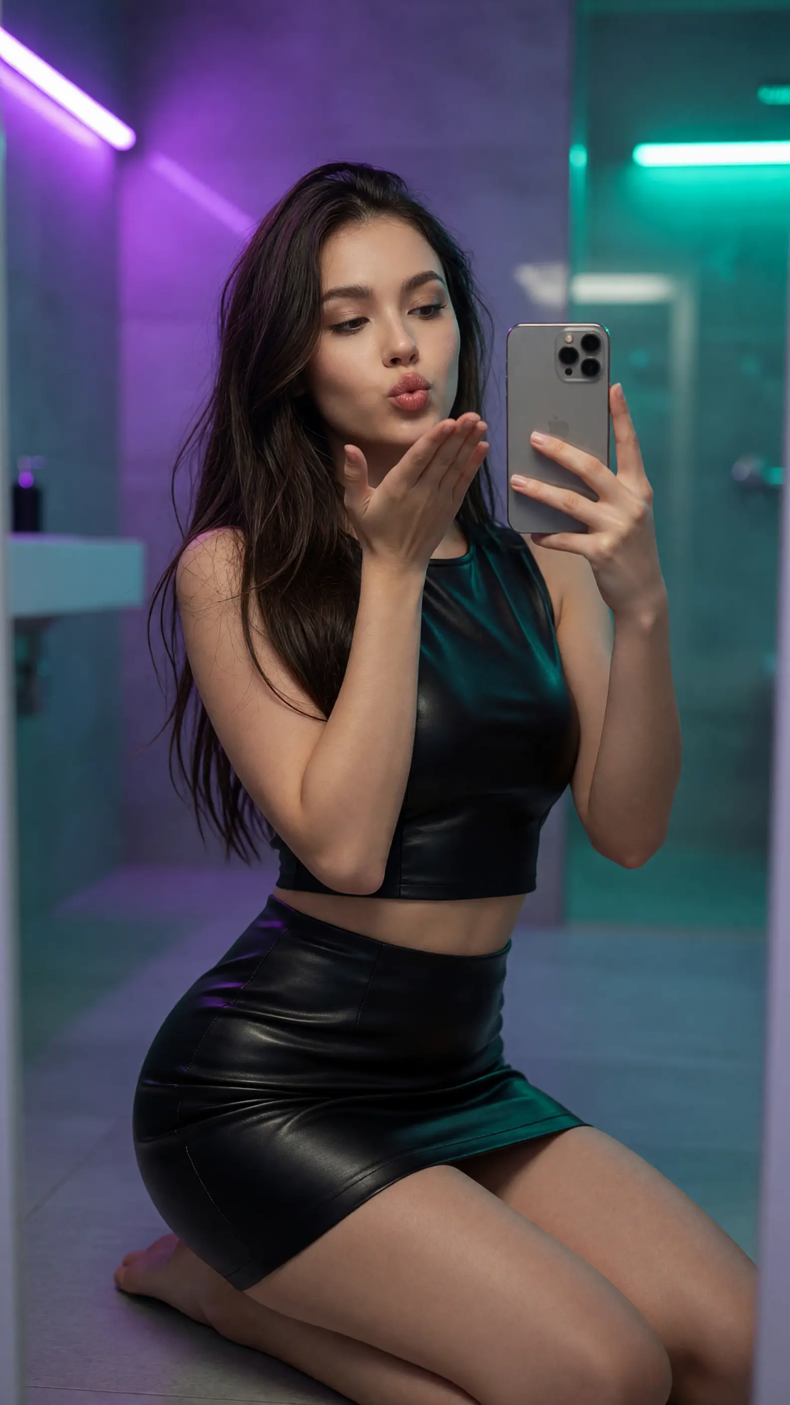 Bathroom mirror kiss selfie