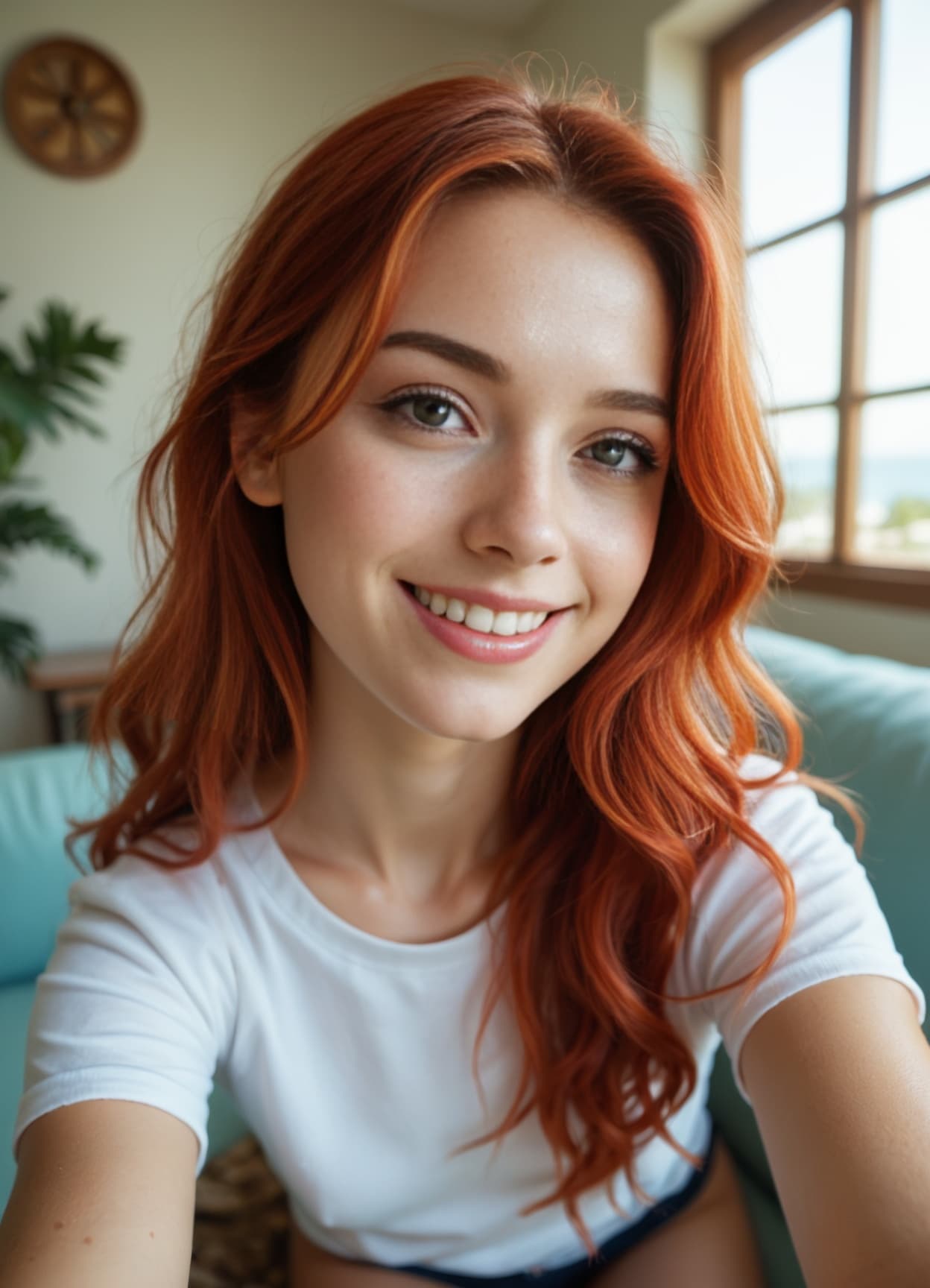 Early 20s redhead couch selfie
