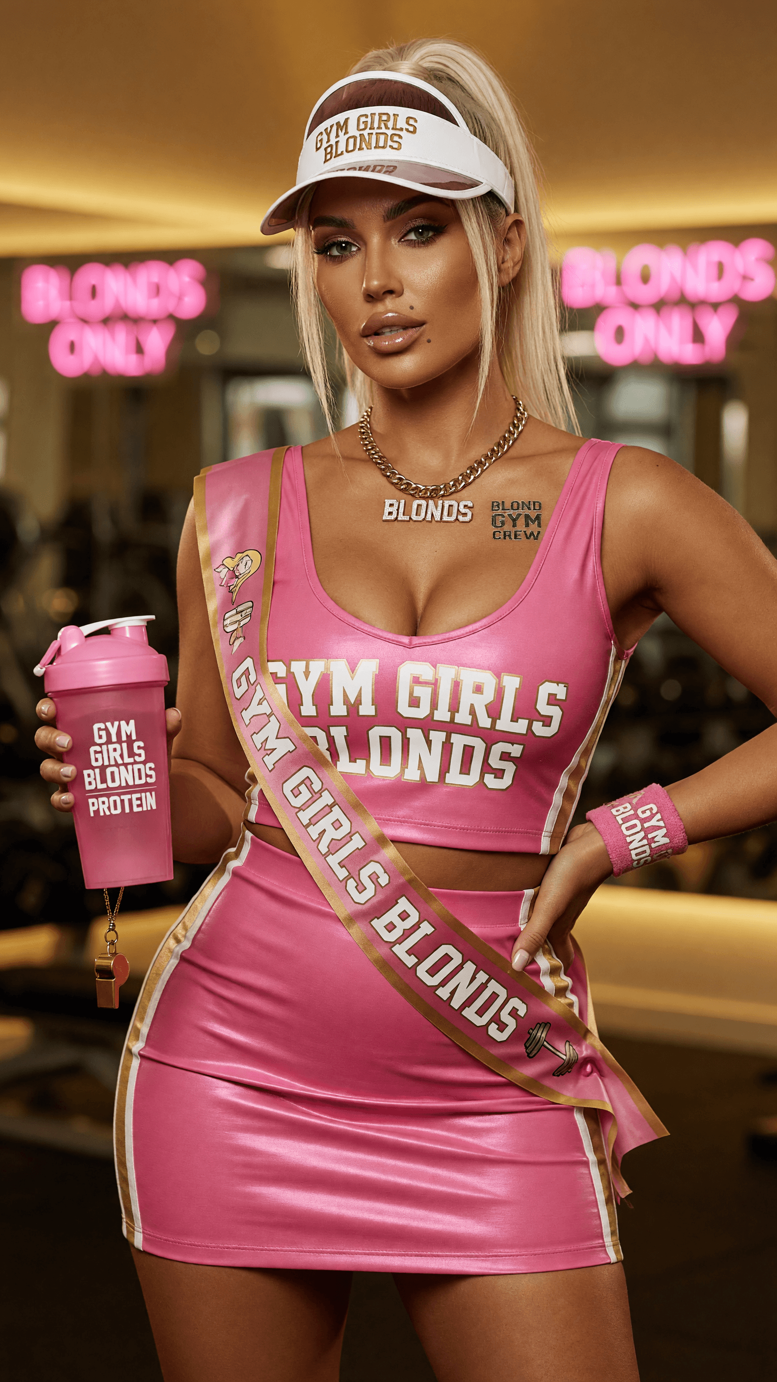 Gym neon pink latex outfit