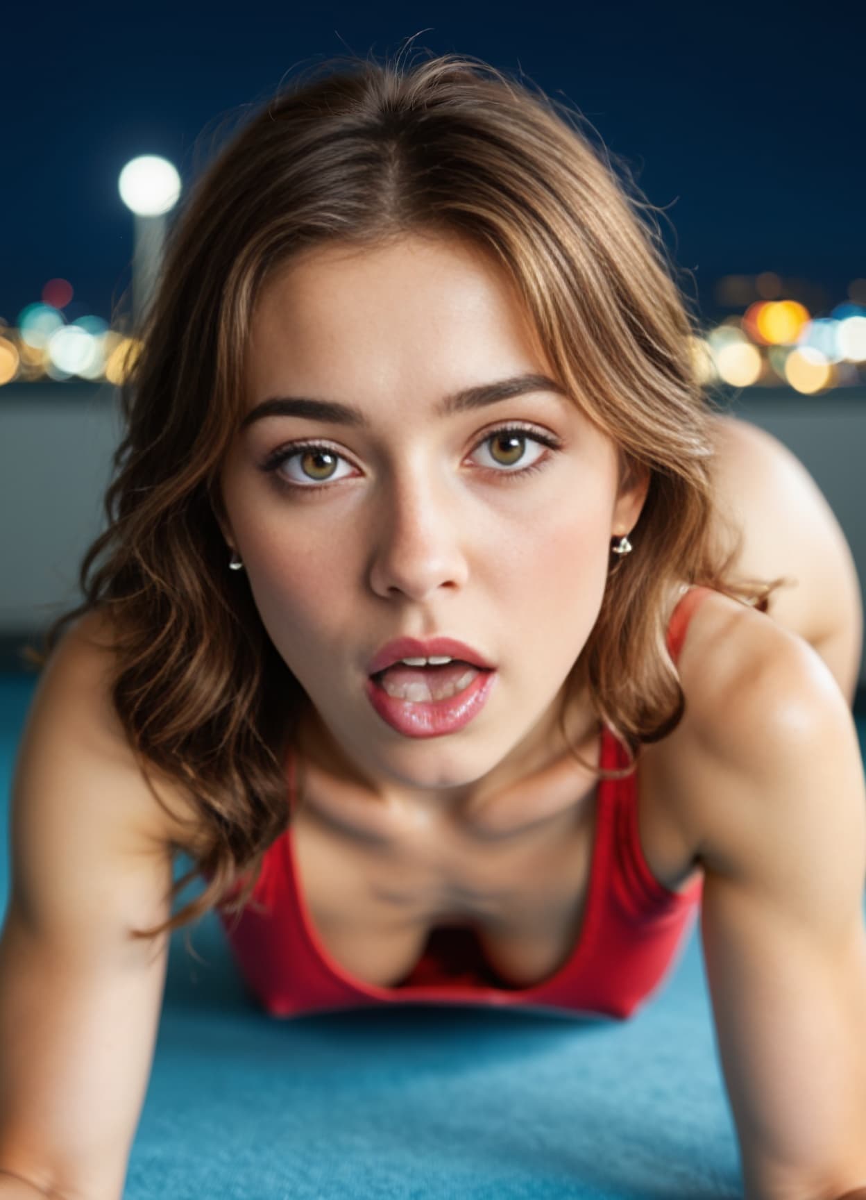Tongue out push-up on mat