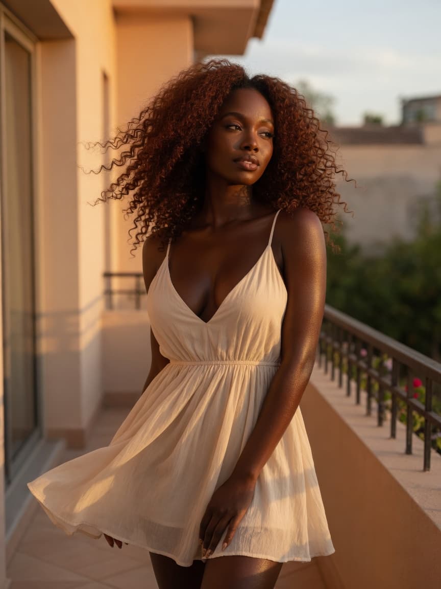 Curvy redhead balcony sundress breeze