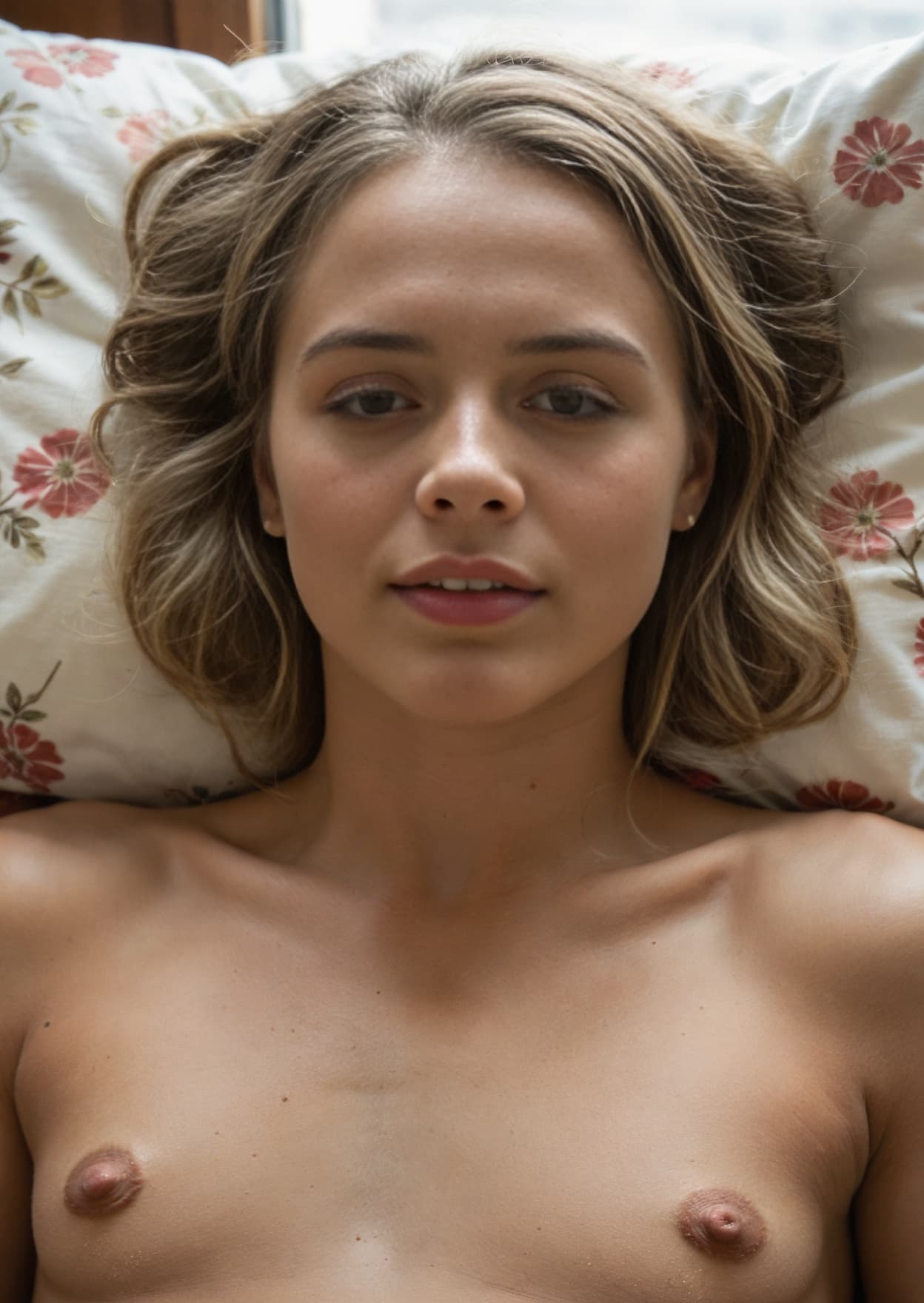 Topless close-up in bed