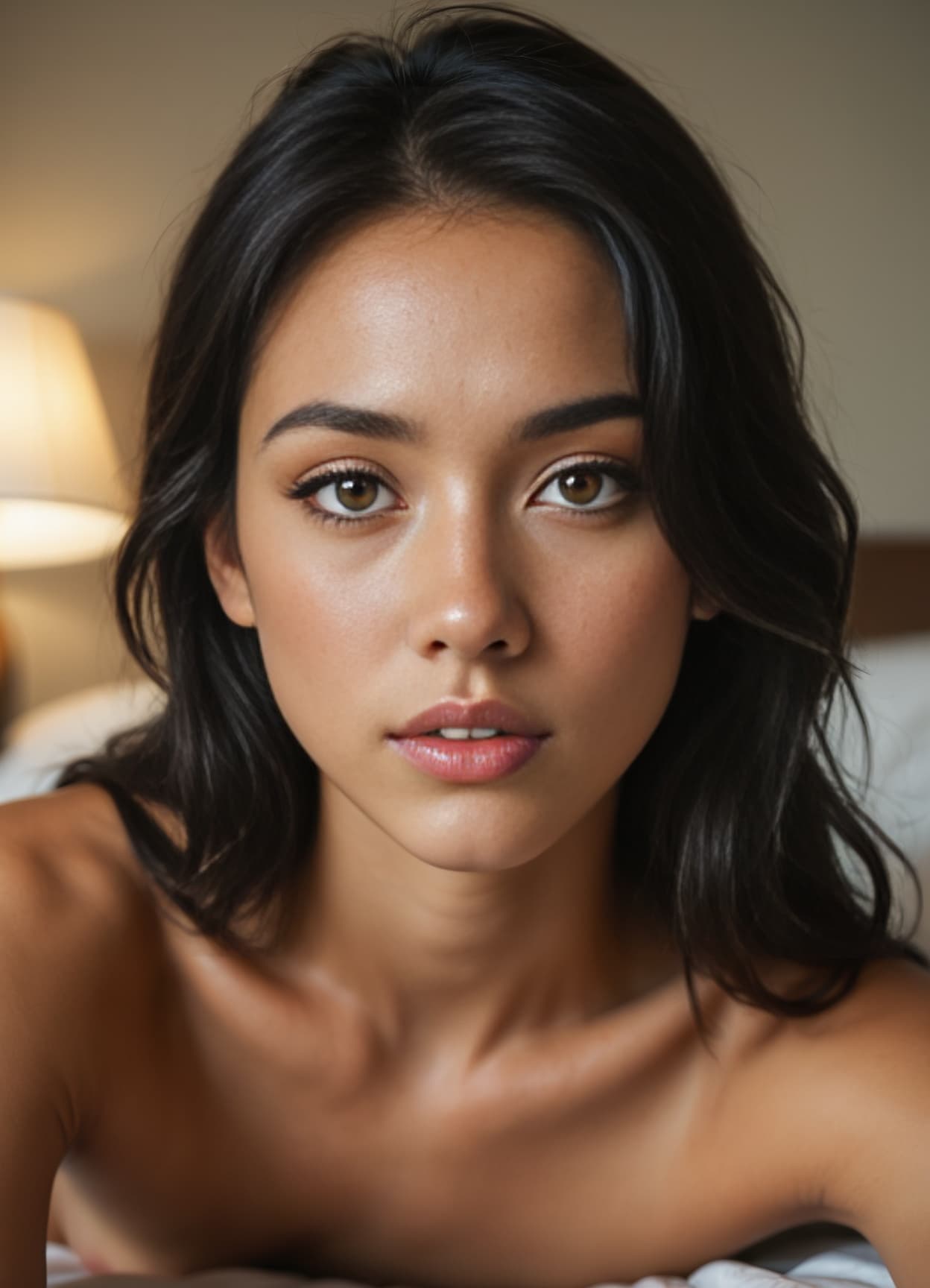 Topless close-up on white sheets