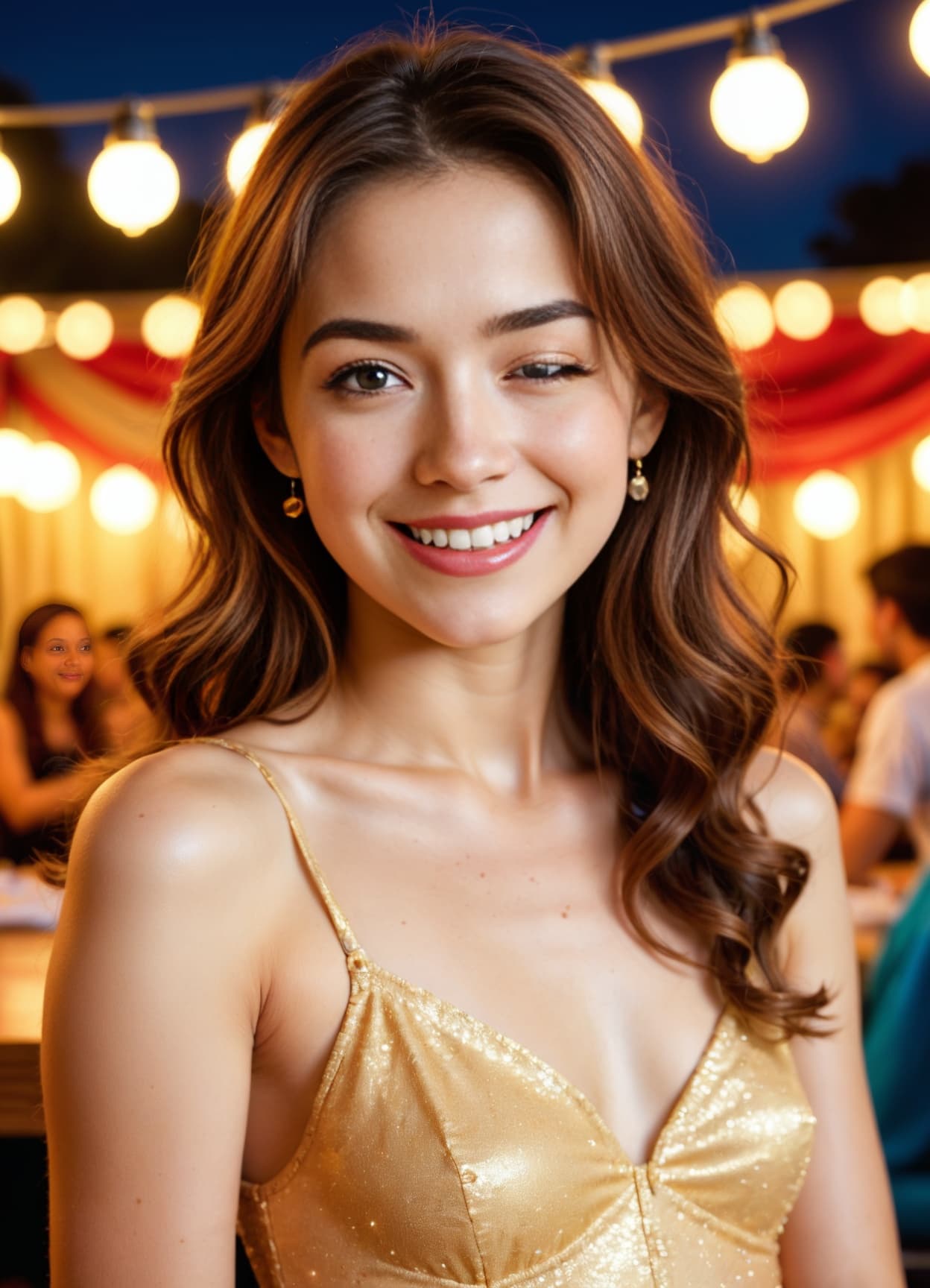 Brunette brown eyes at night party