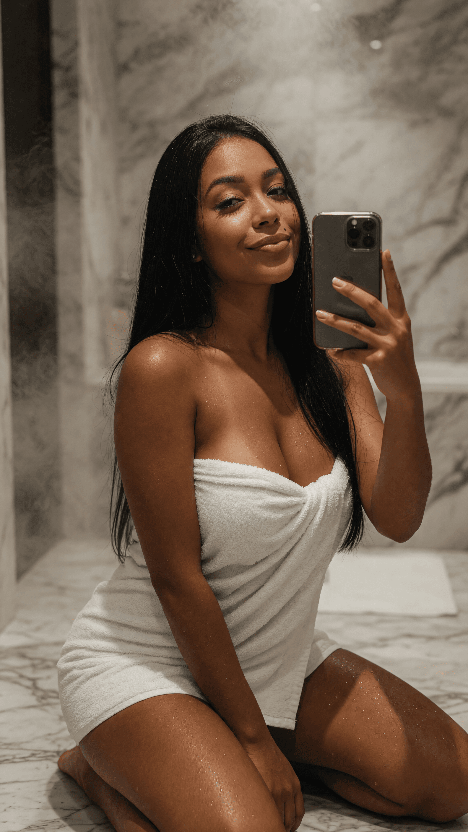 Curvy towel selfie in bathroom