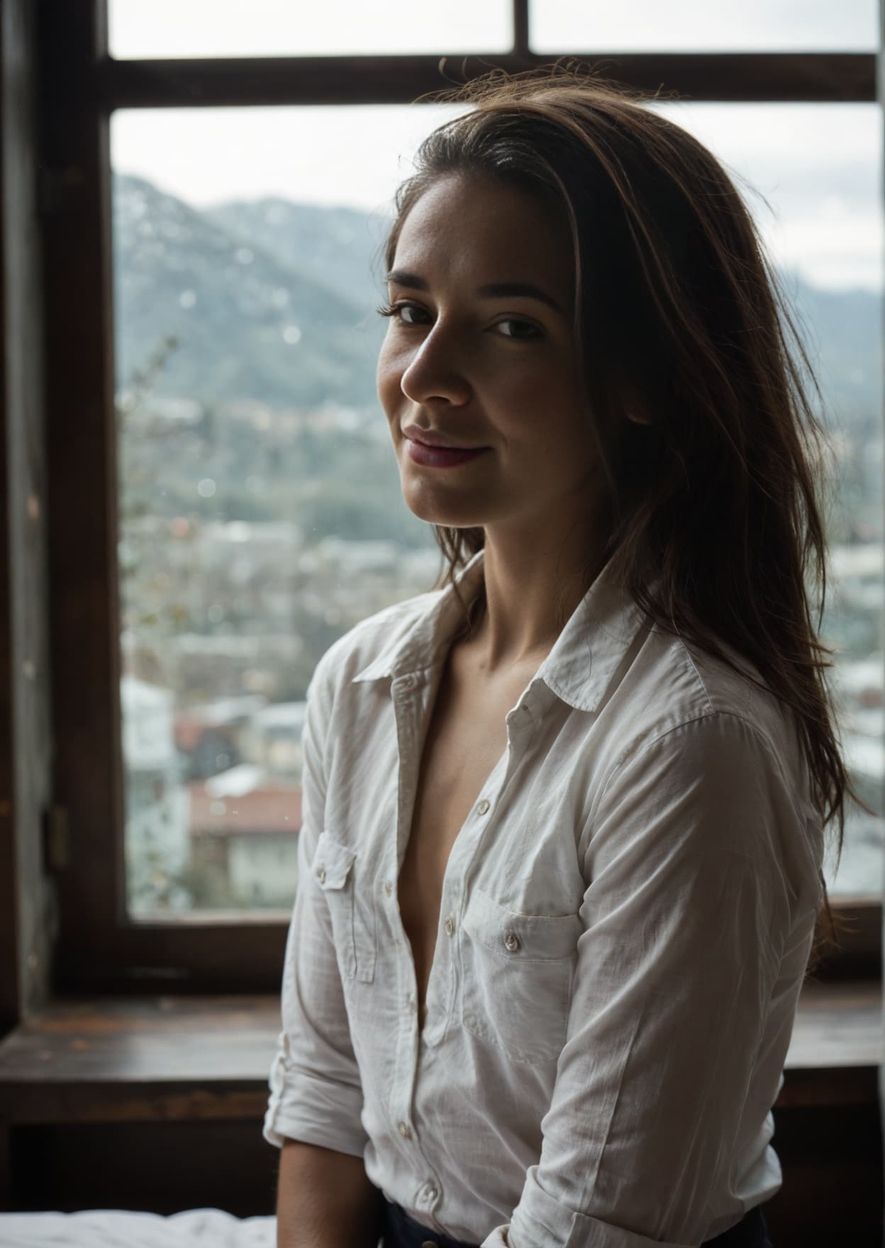 Brunette Indian cleavage by window