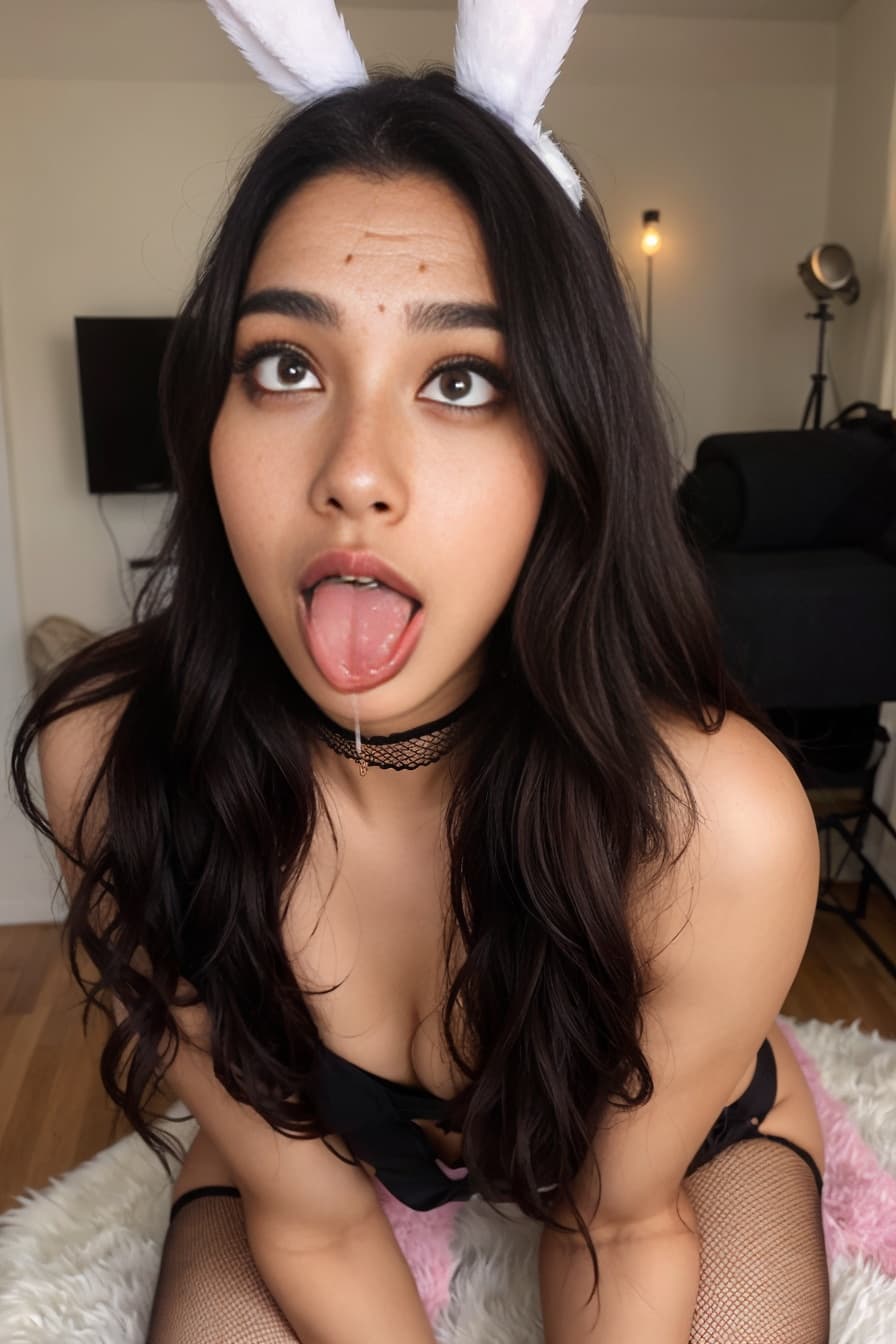 Tongue out bunny ears POV