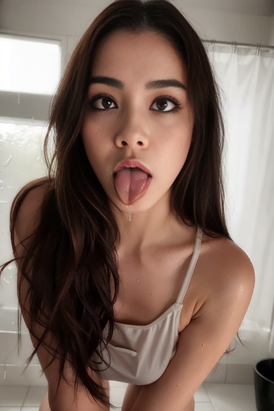 Curvy Asian cleavage in wet tank