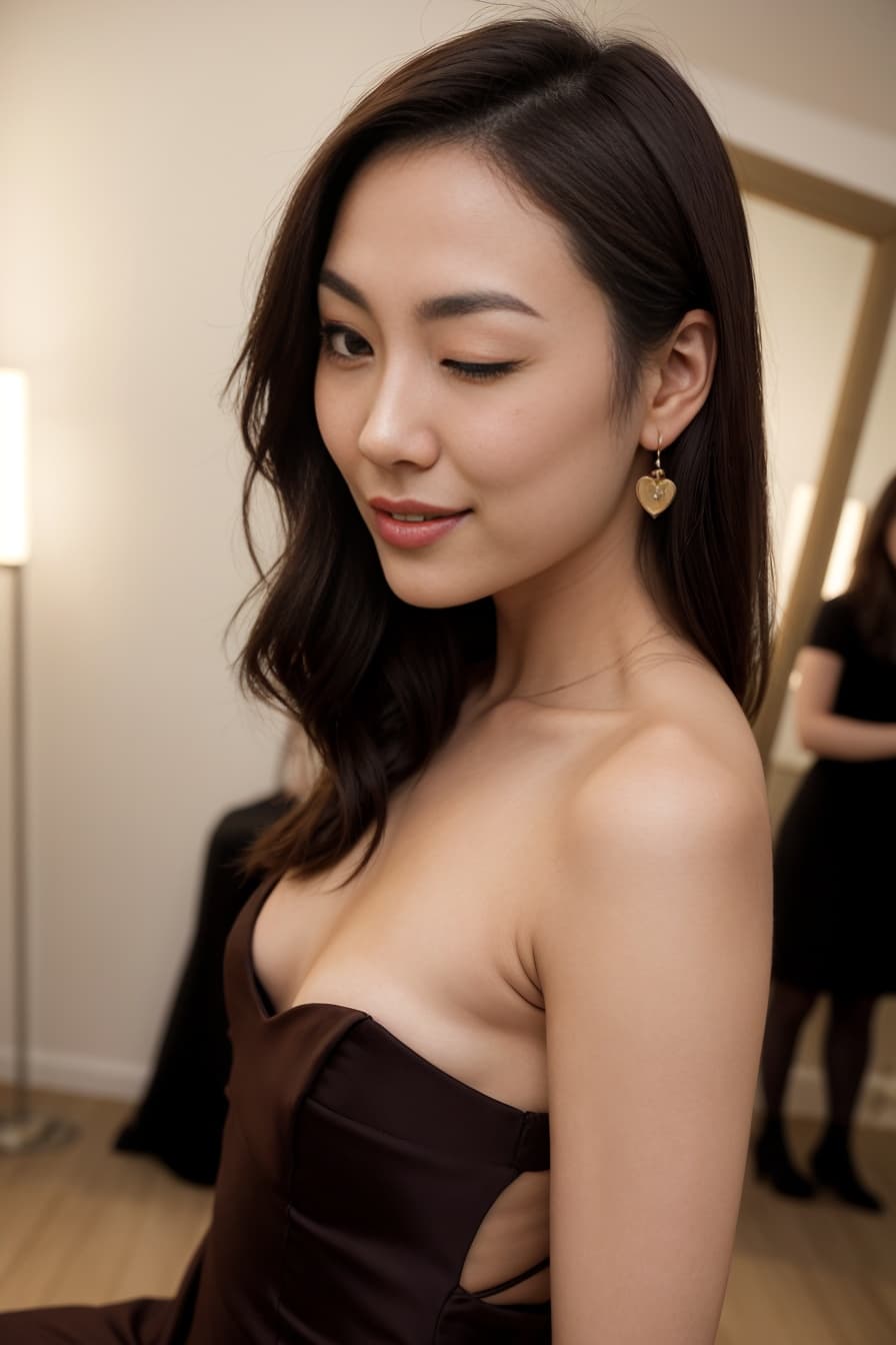 Strapless satin dress close-up portrait