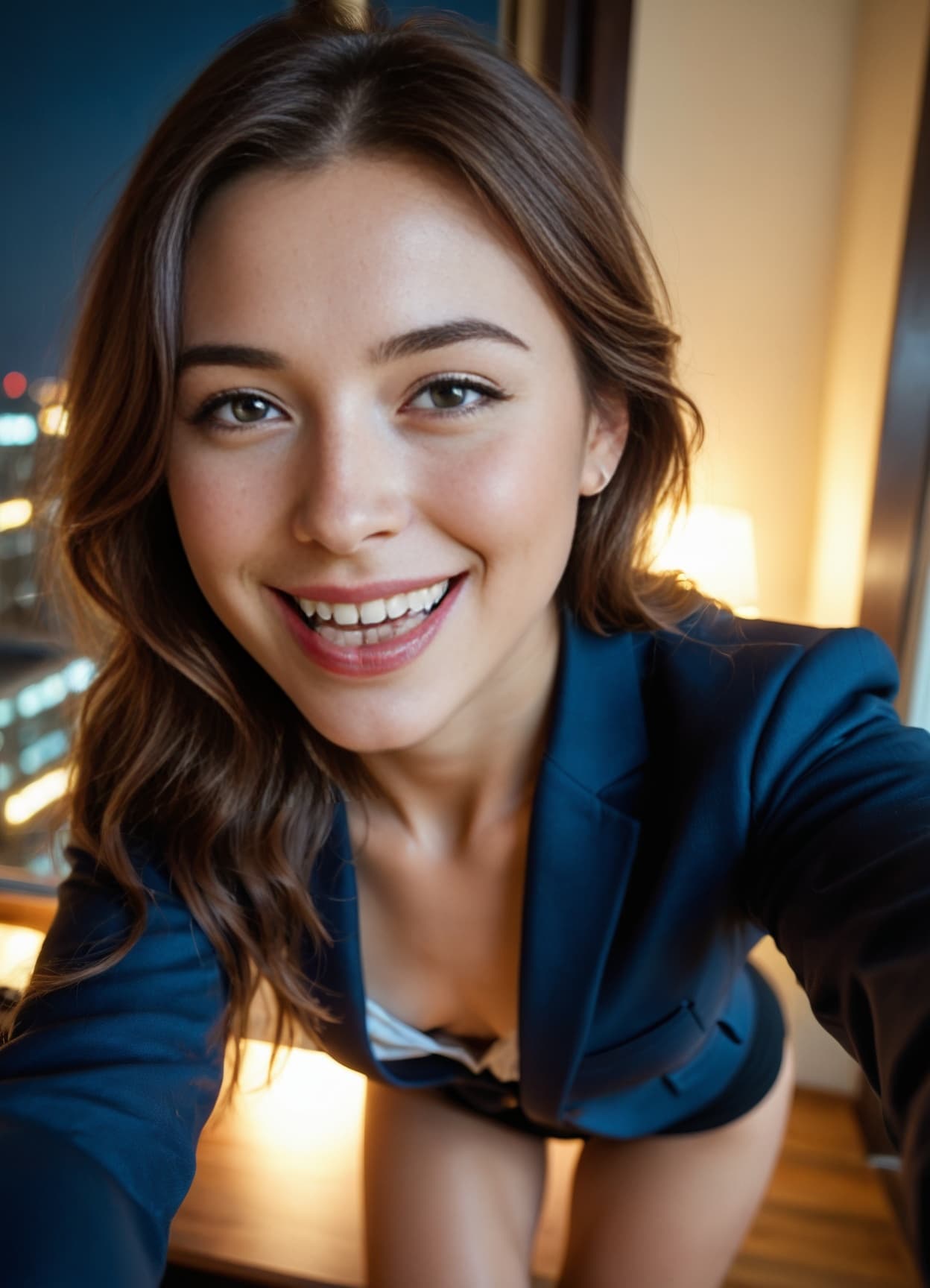 Young adult brunette office selfie