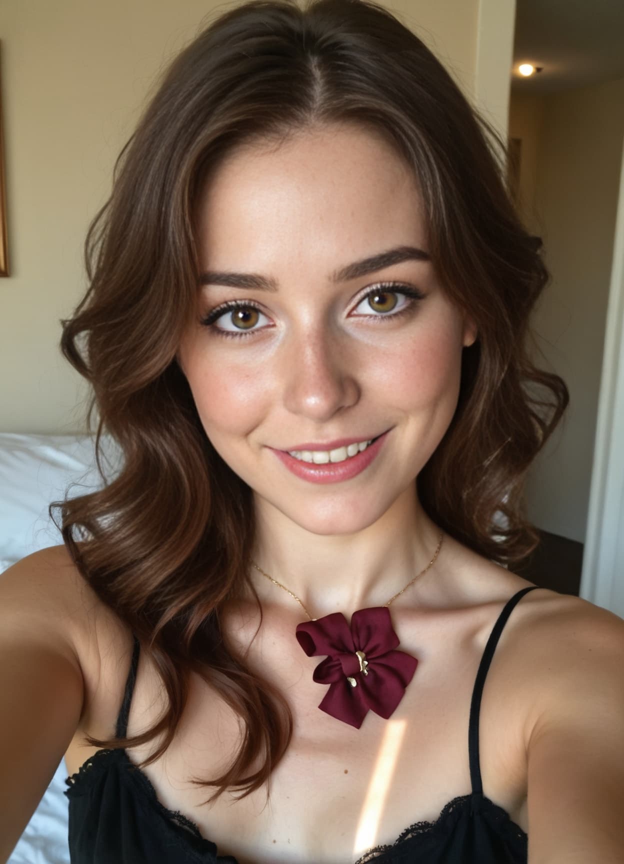 Wavy brunette selfie in lace