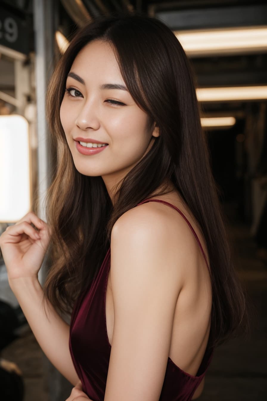 Backless velvet dress street smile