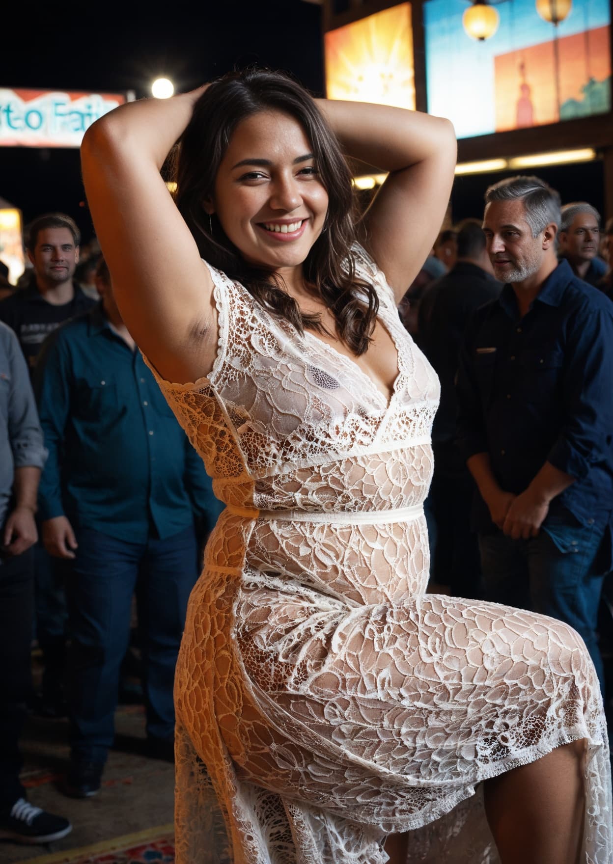 Sheer lace dress nipples showing