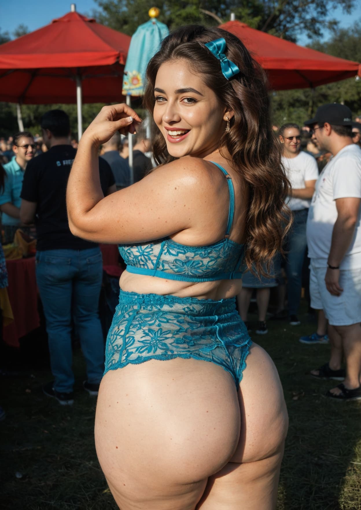 Festival lace bra selfie from behind