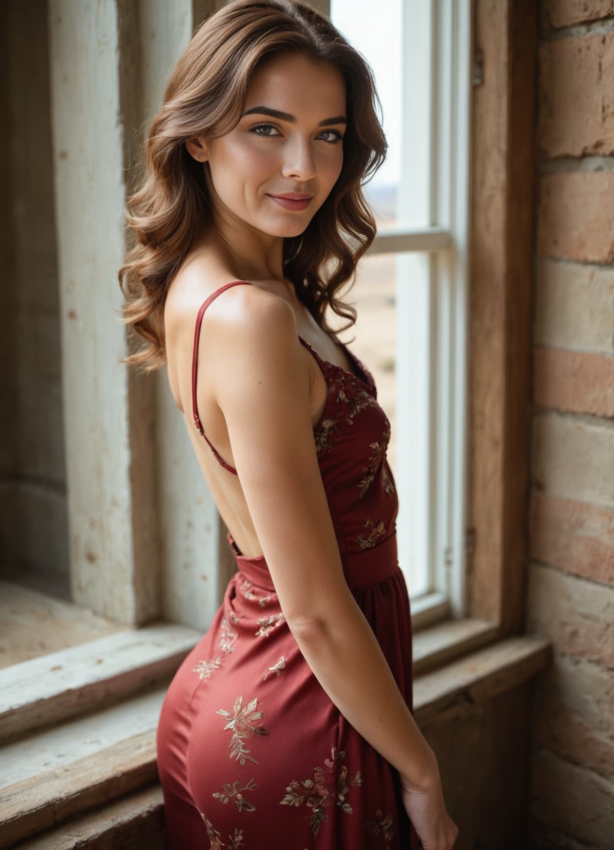Over shoulder backless dress look