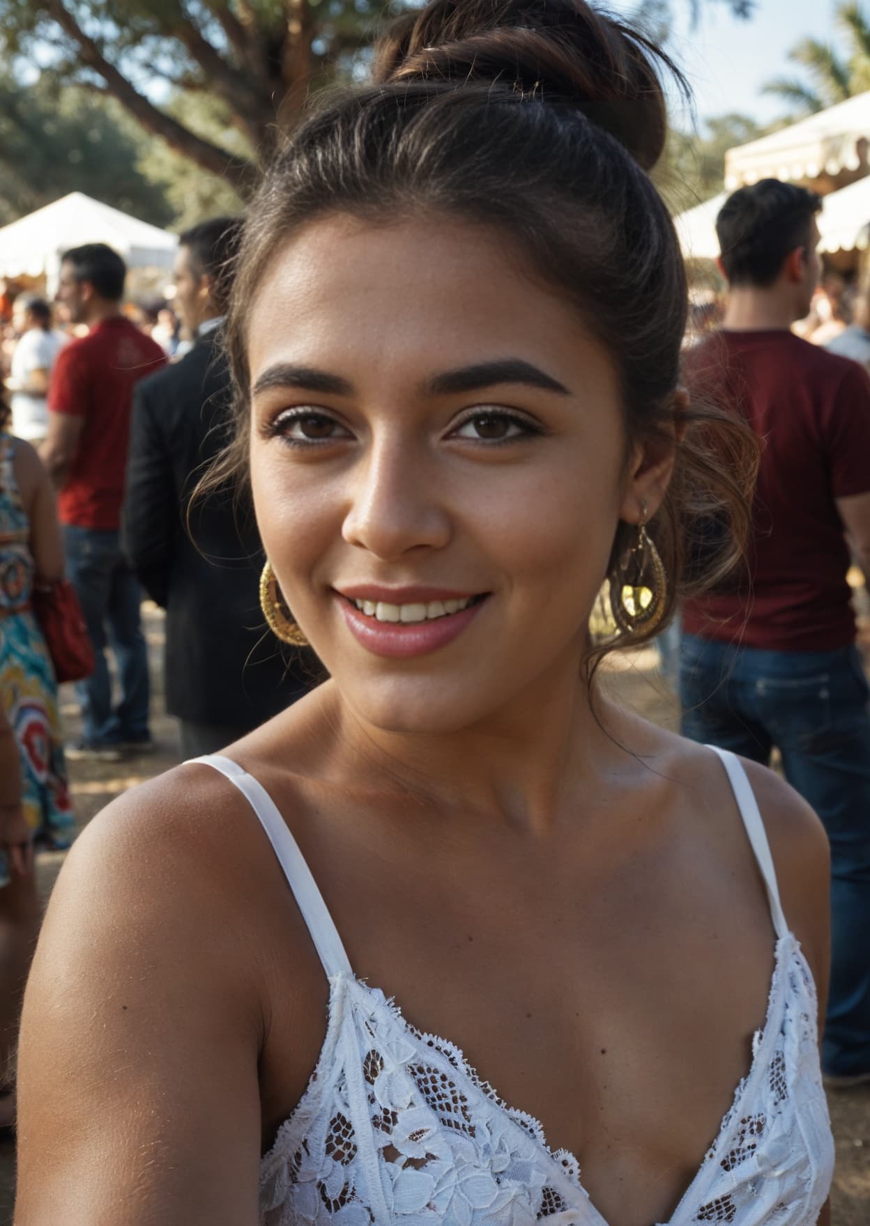 Curvy brunette selfie at festival