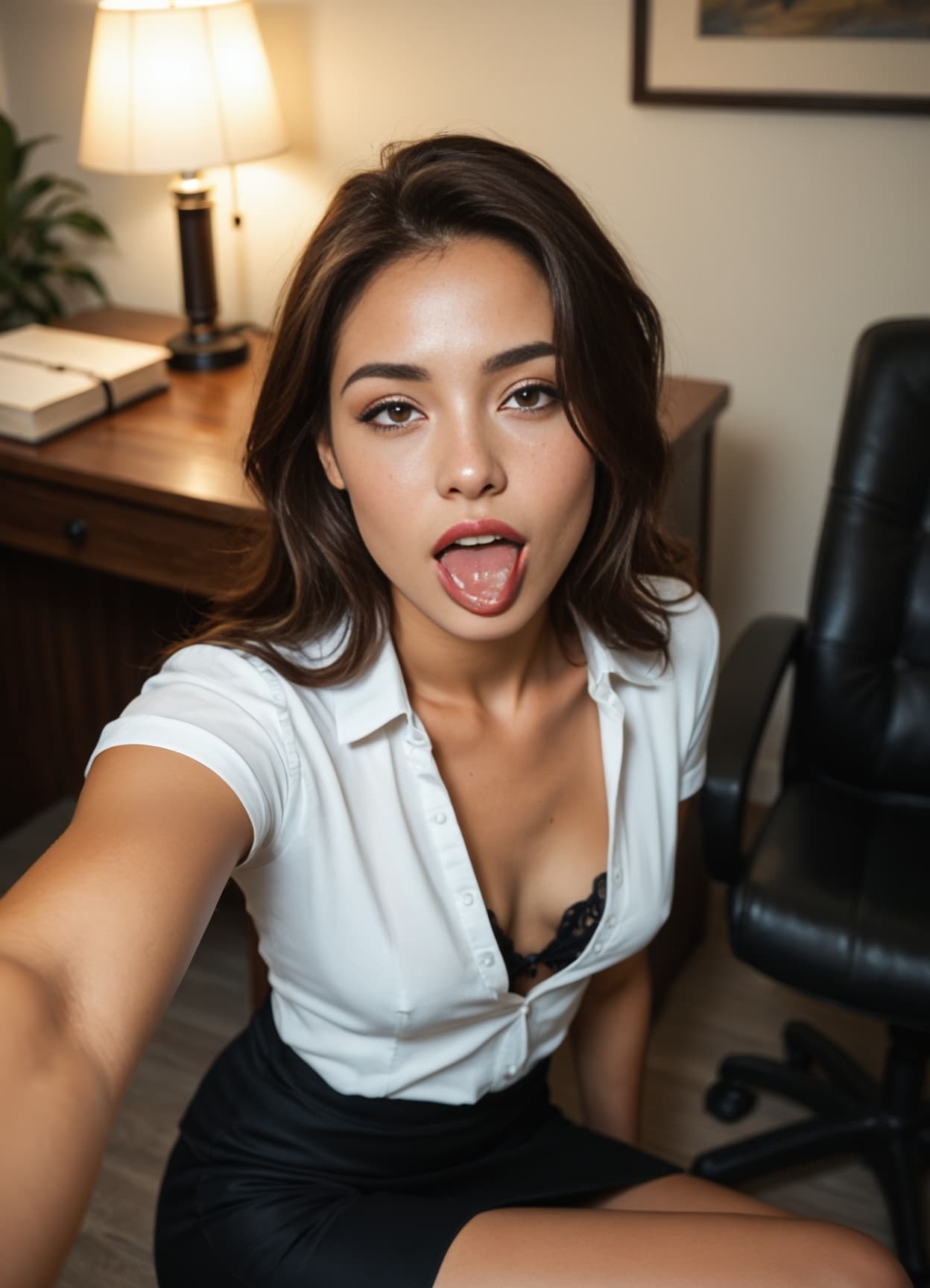 Big natural tits selfie in office