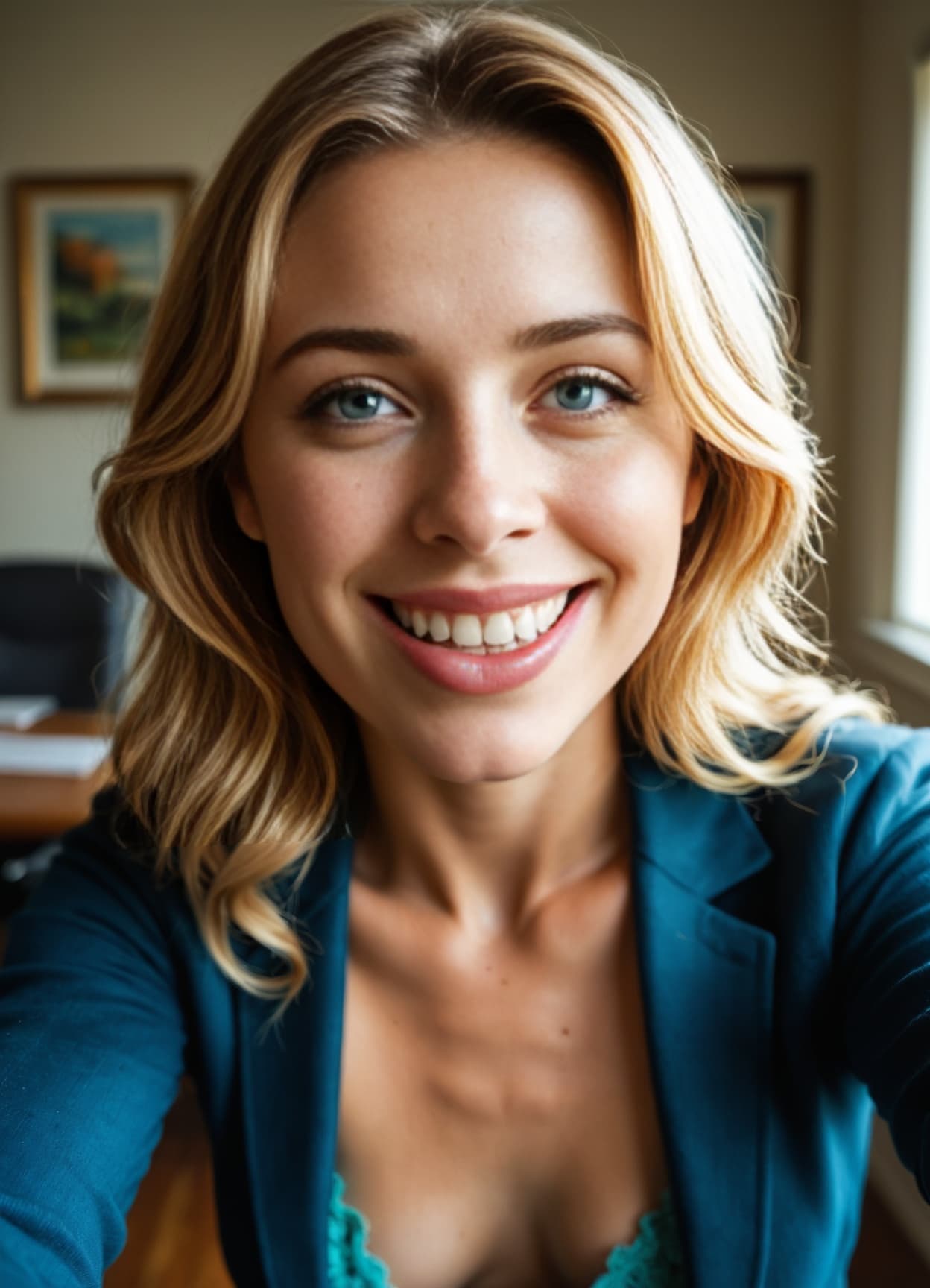 Blazer open selfie in office