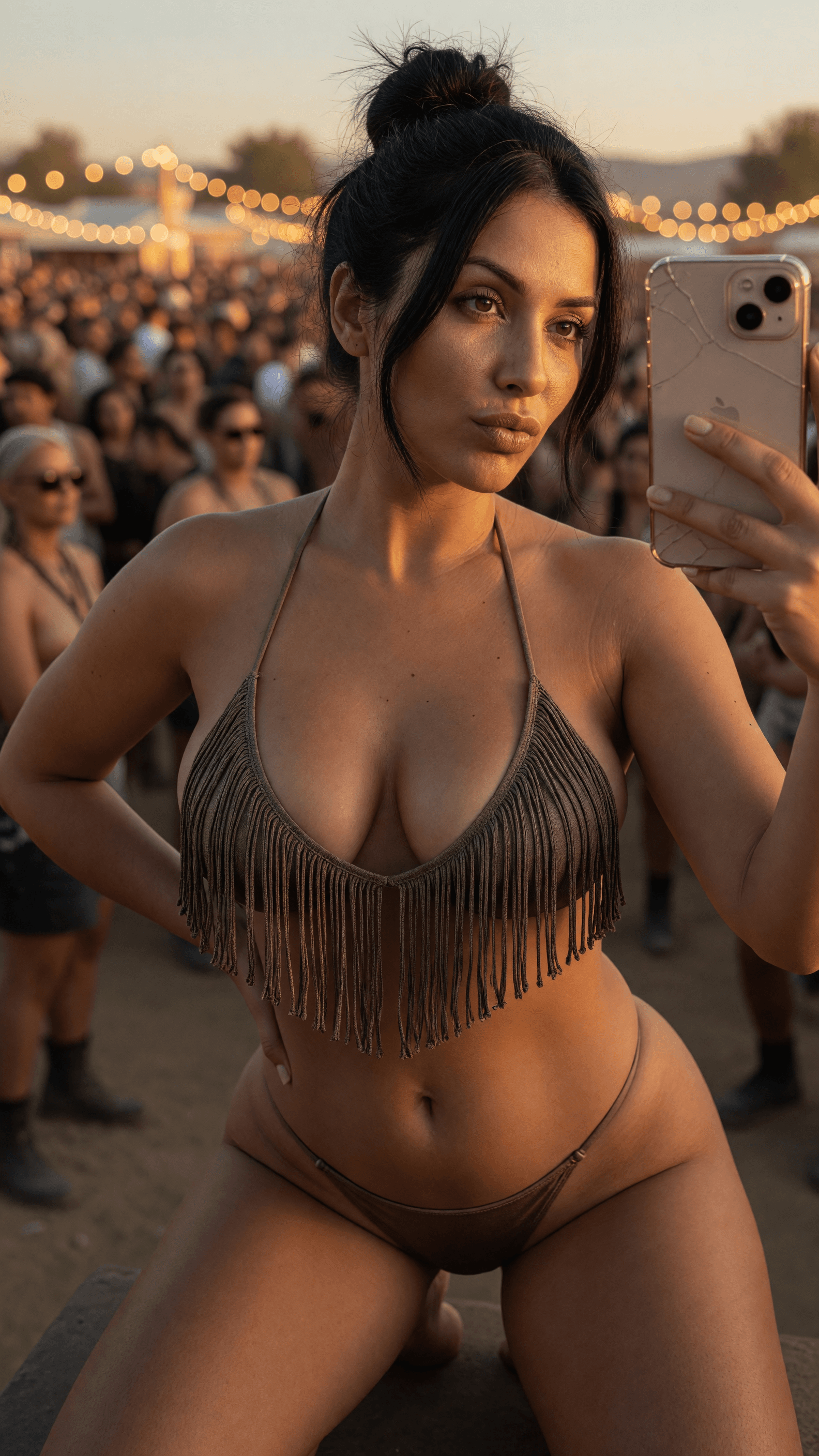 Kneeling selfie in micro bikini