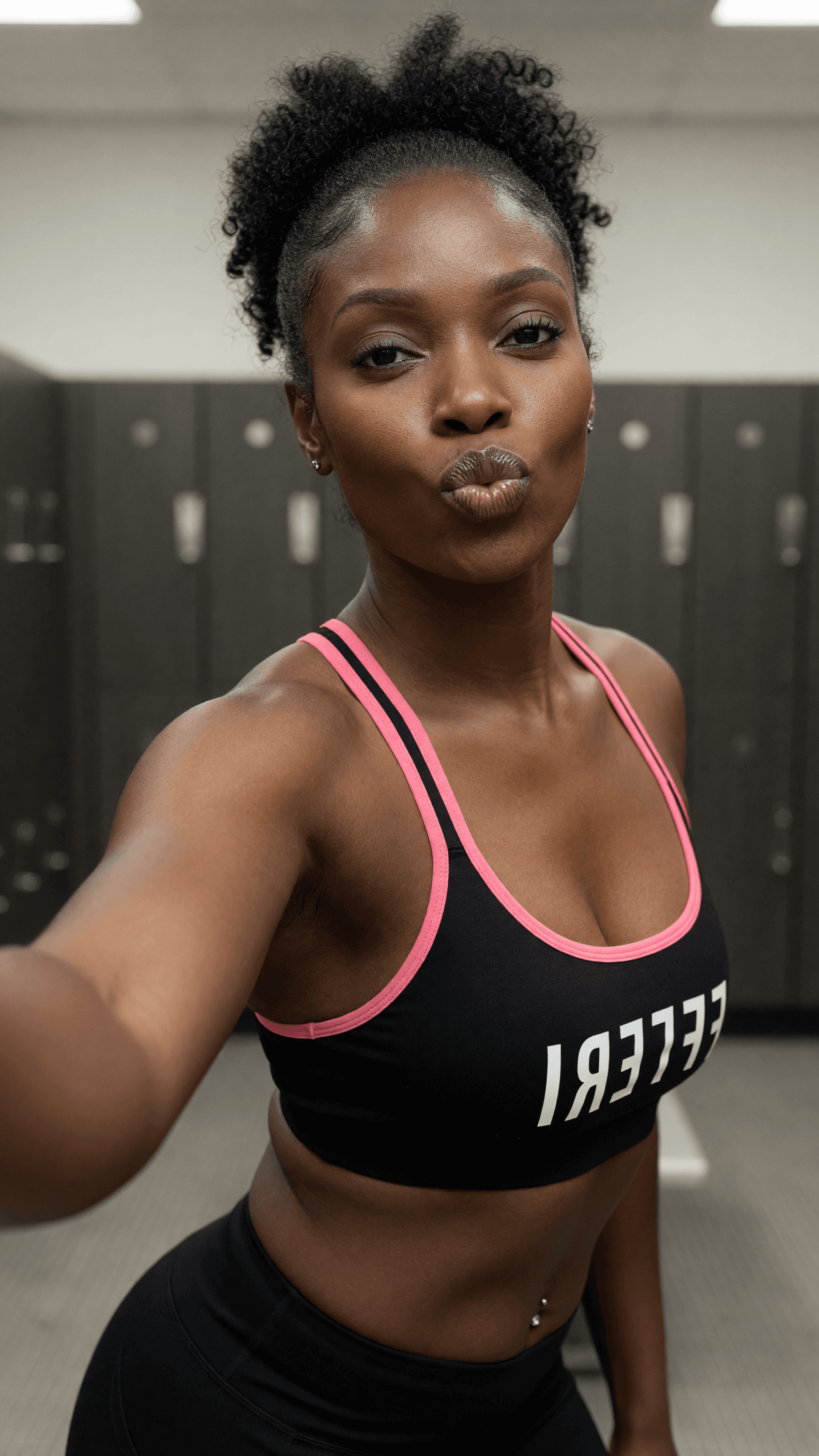 Black woman selfie in locker room