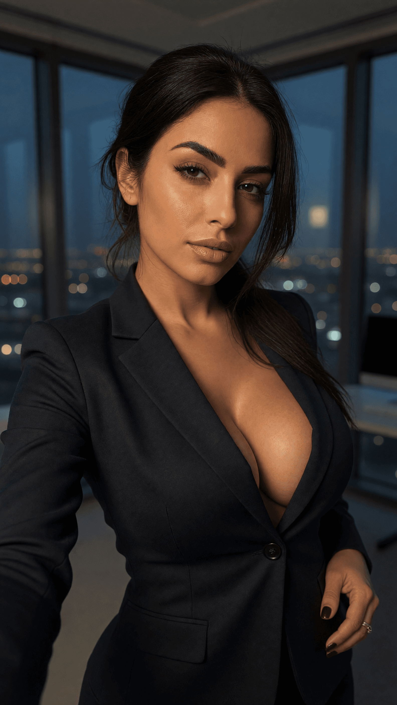Middle Eastern milf office cleavage