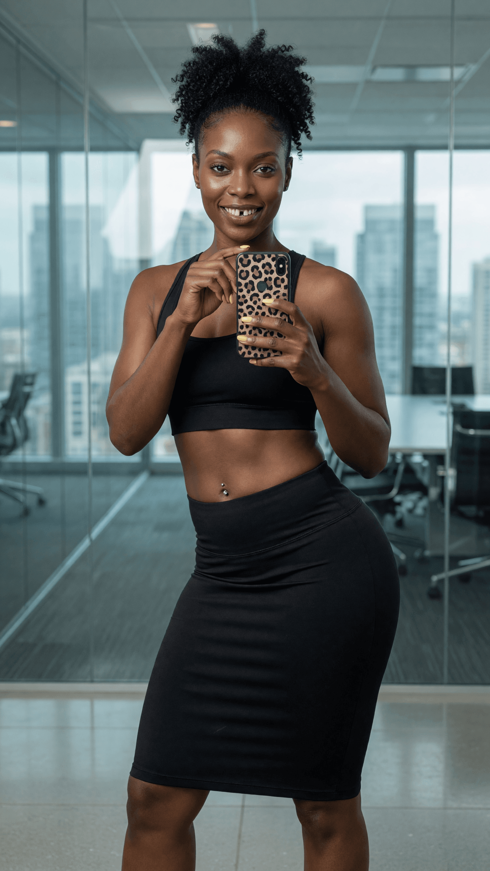 Office pencil skirt mirror selfie