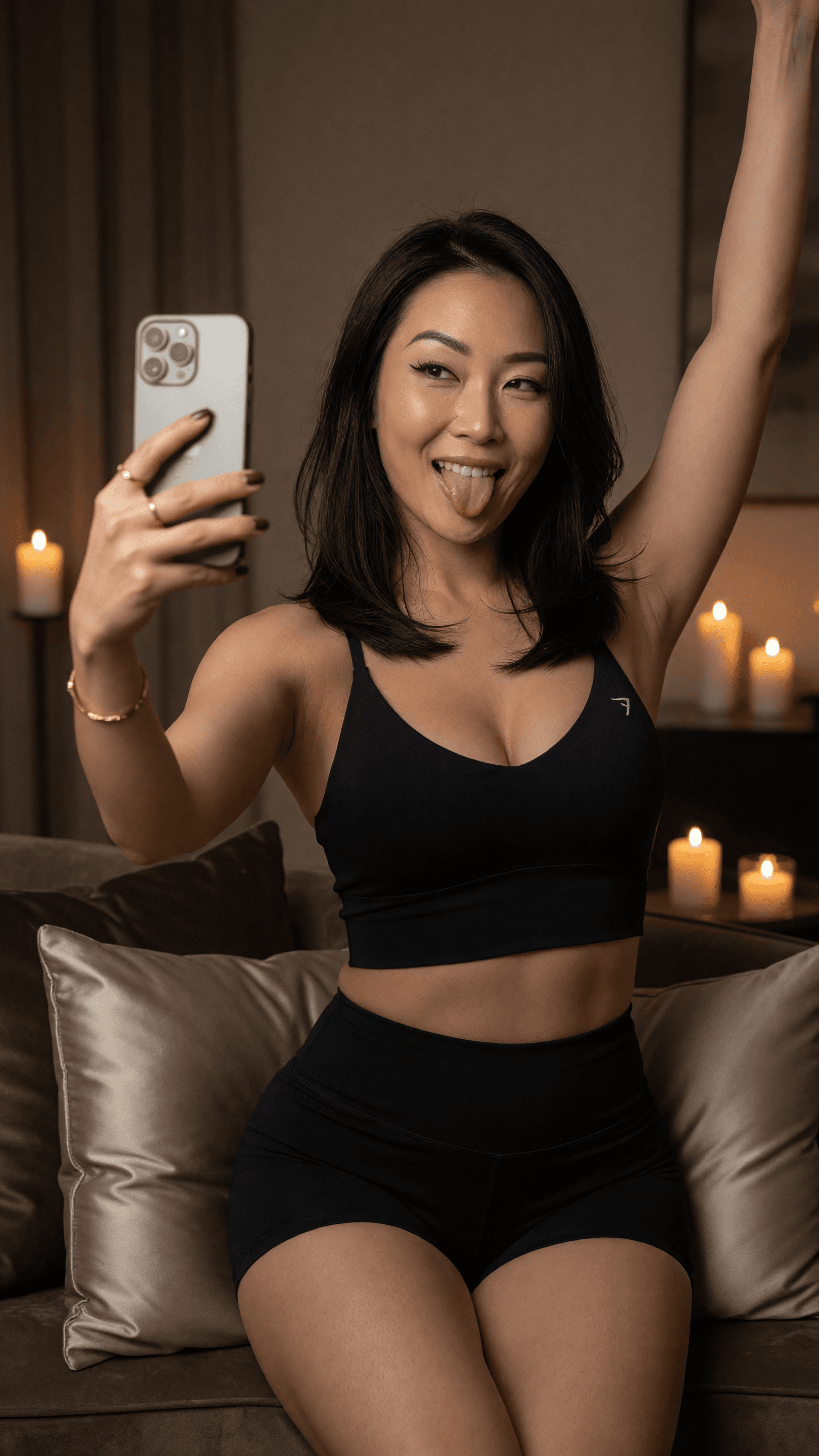 Candlelit sports bra selfie