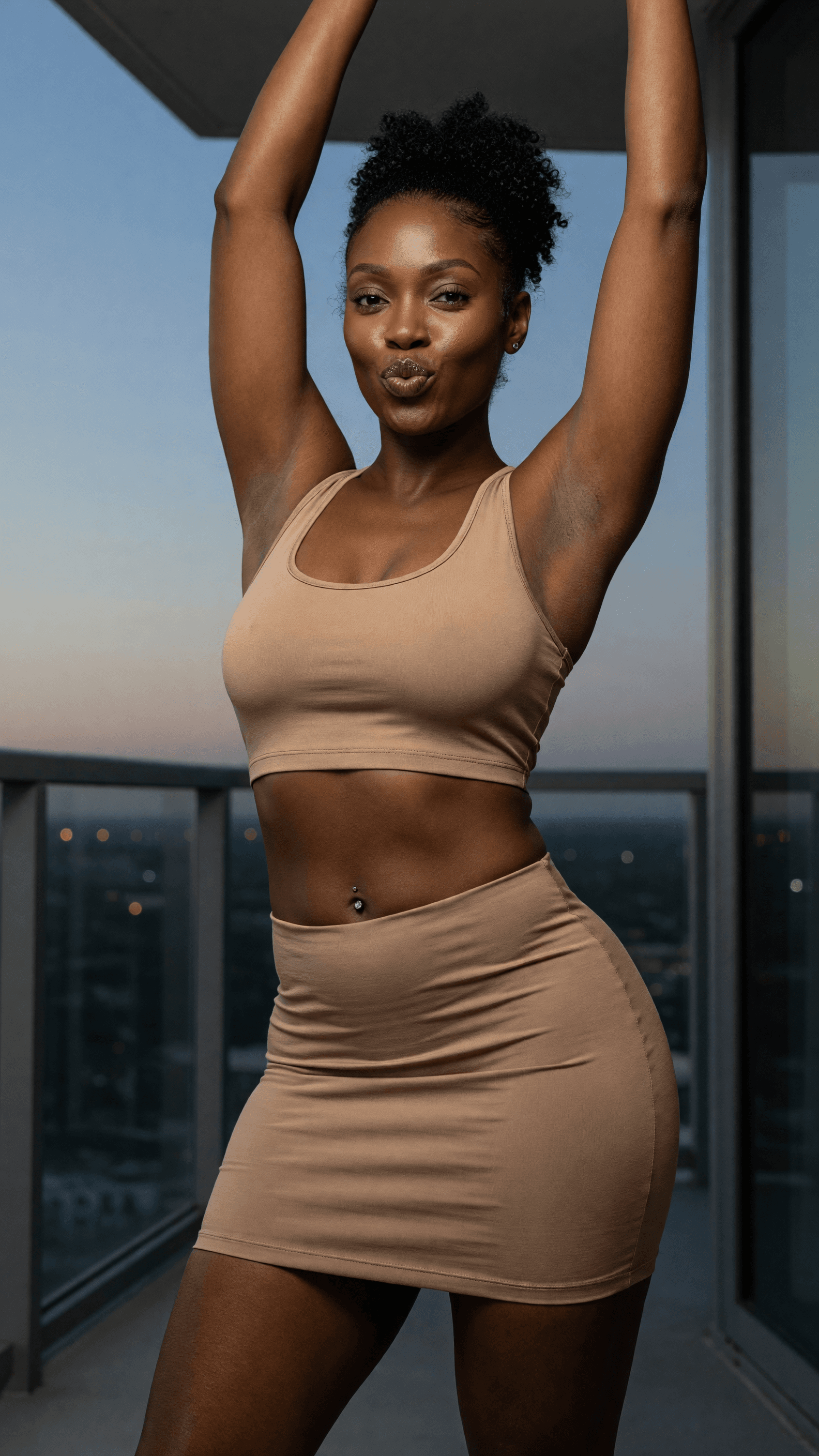 Curvy hips in balcony crop top