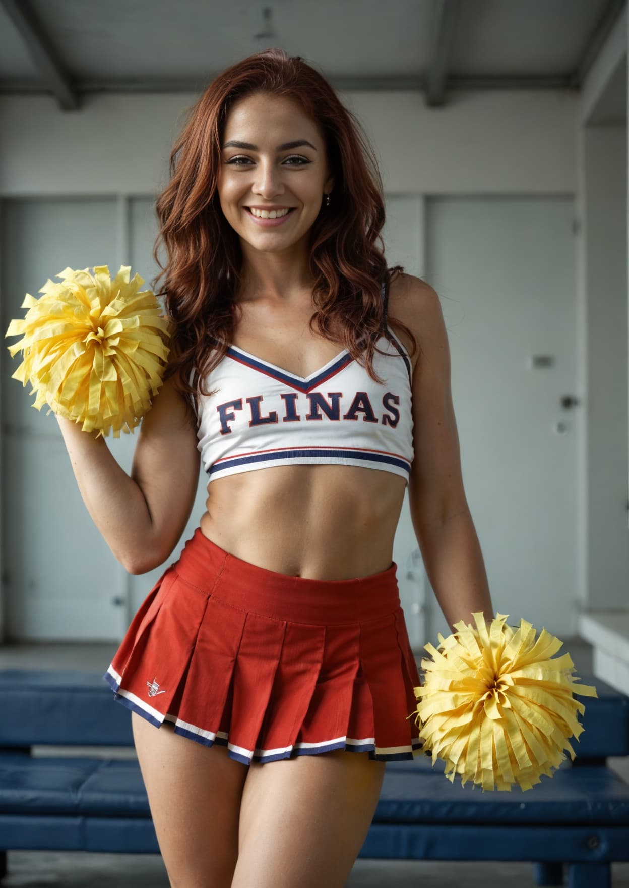 Athletic curves cheerleader pose