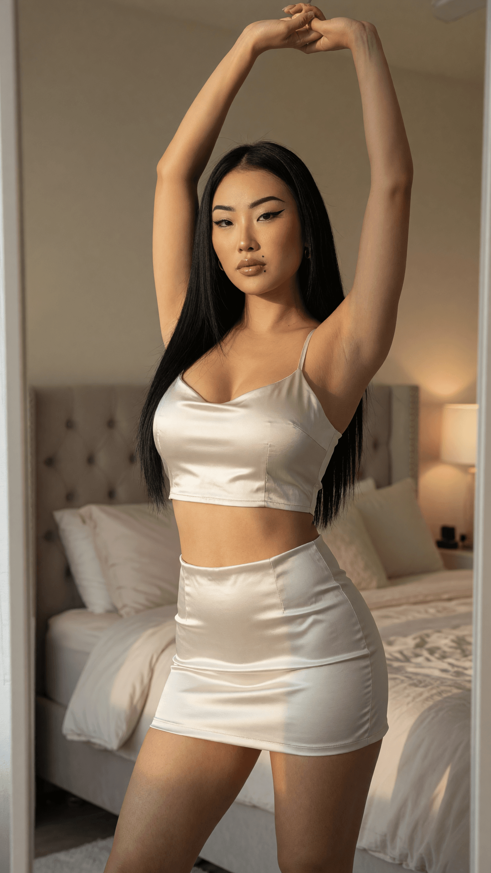 Satin crop top bedroom stretch