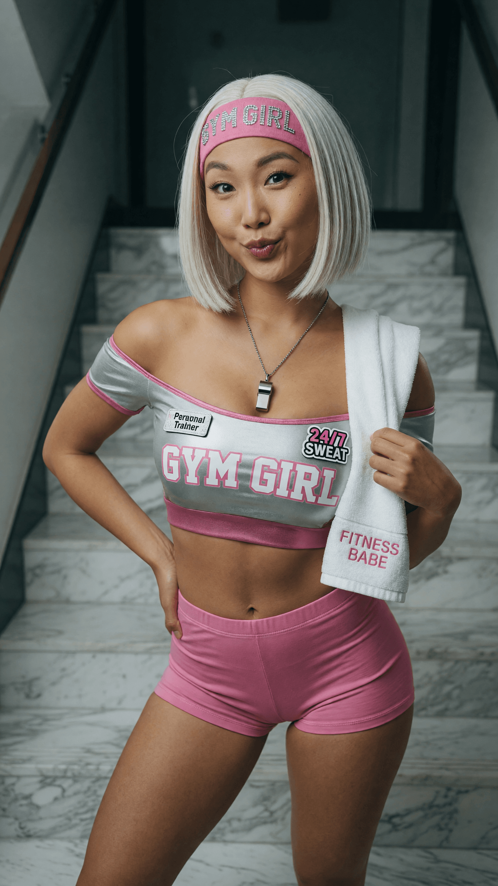 Gym girl in shiny crop top