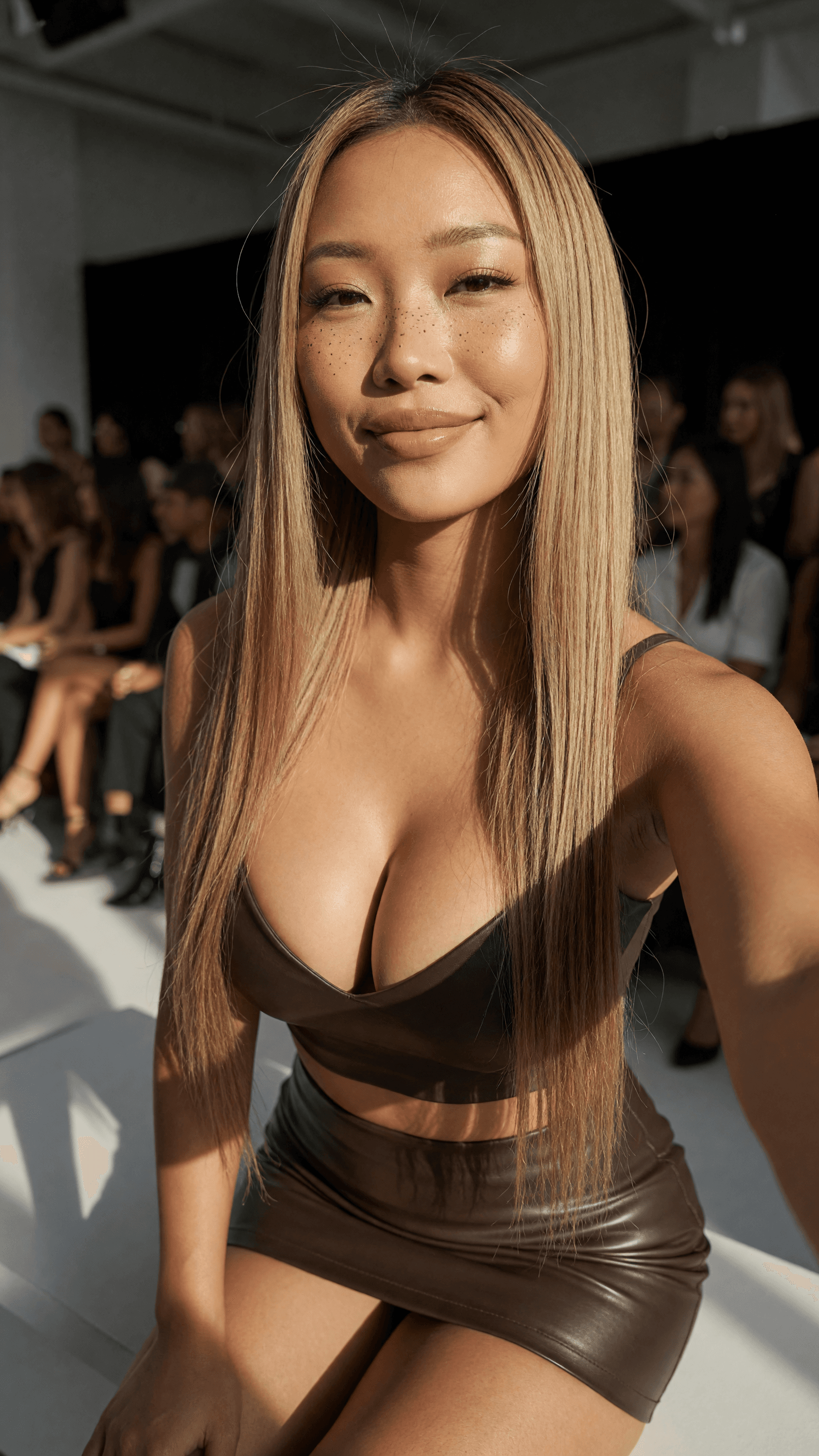 Blonde Asian selfie at fashion show