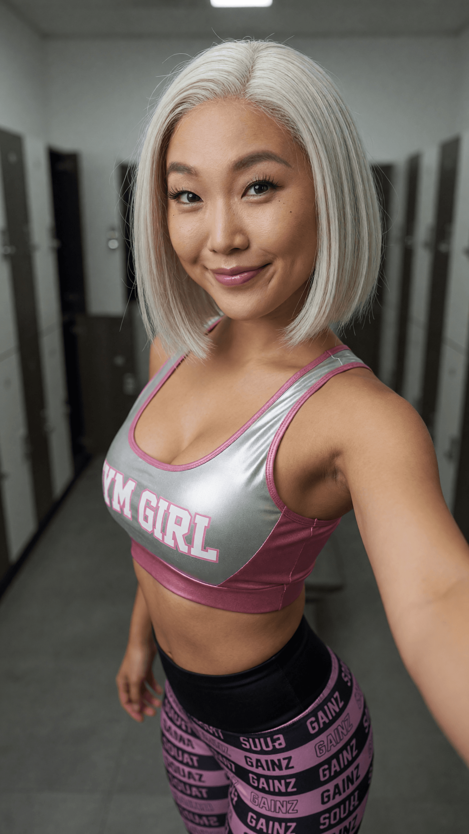 Locker room selfie over shoulder