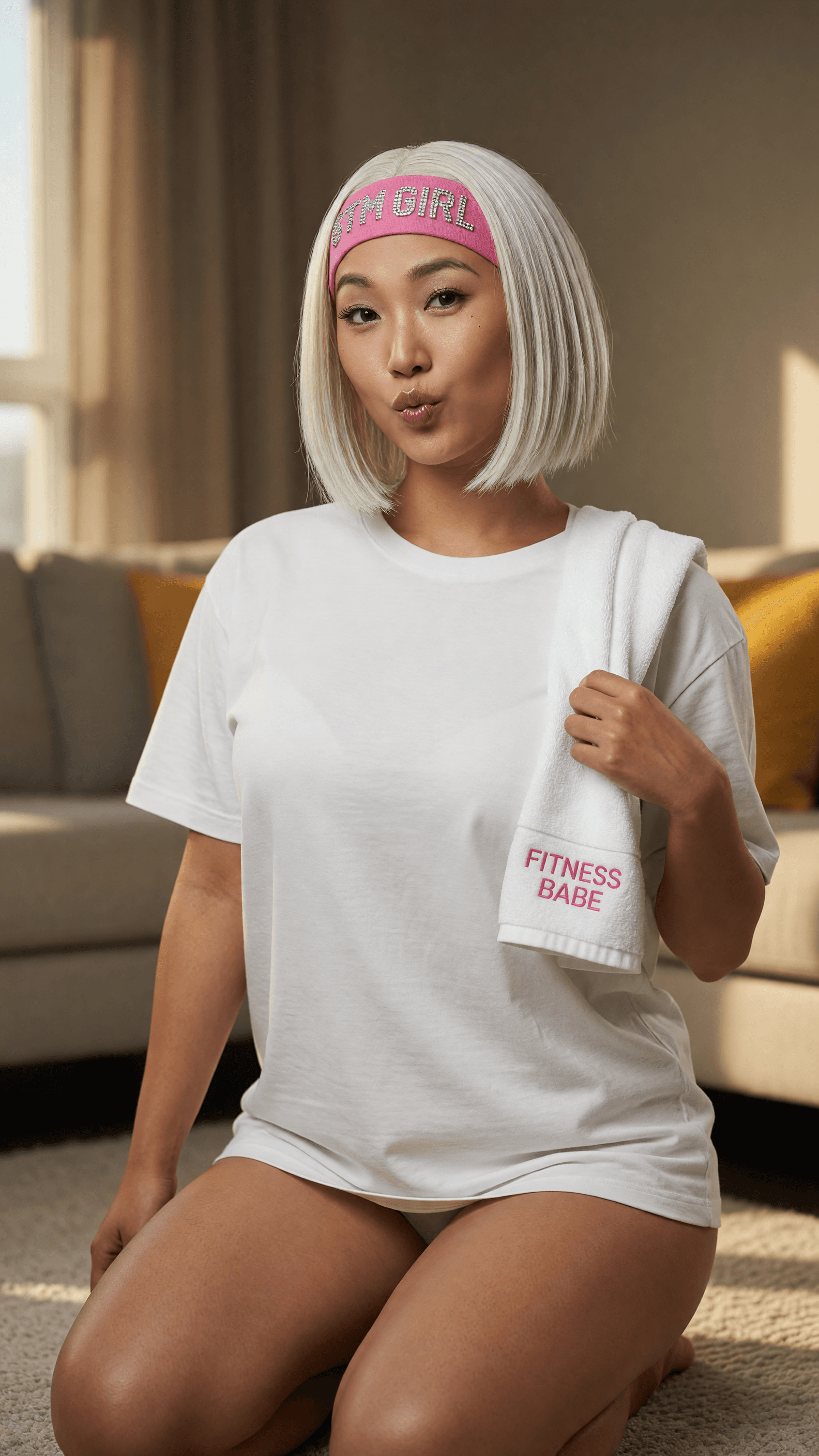Platinum bob pout in living room