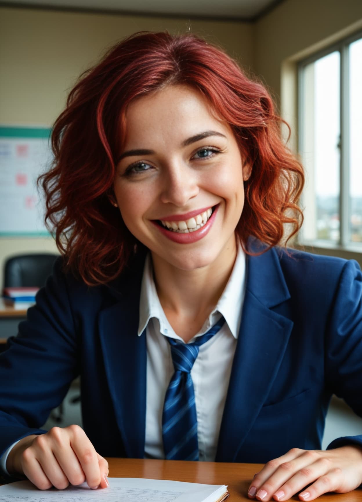 Redhead office blazer close-up