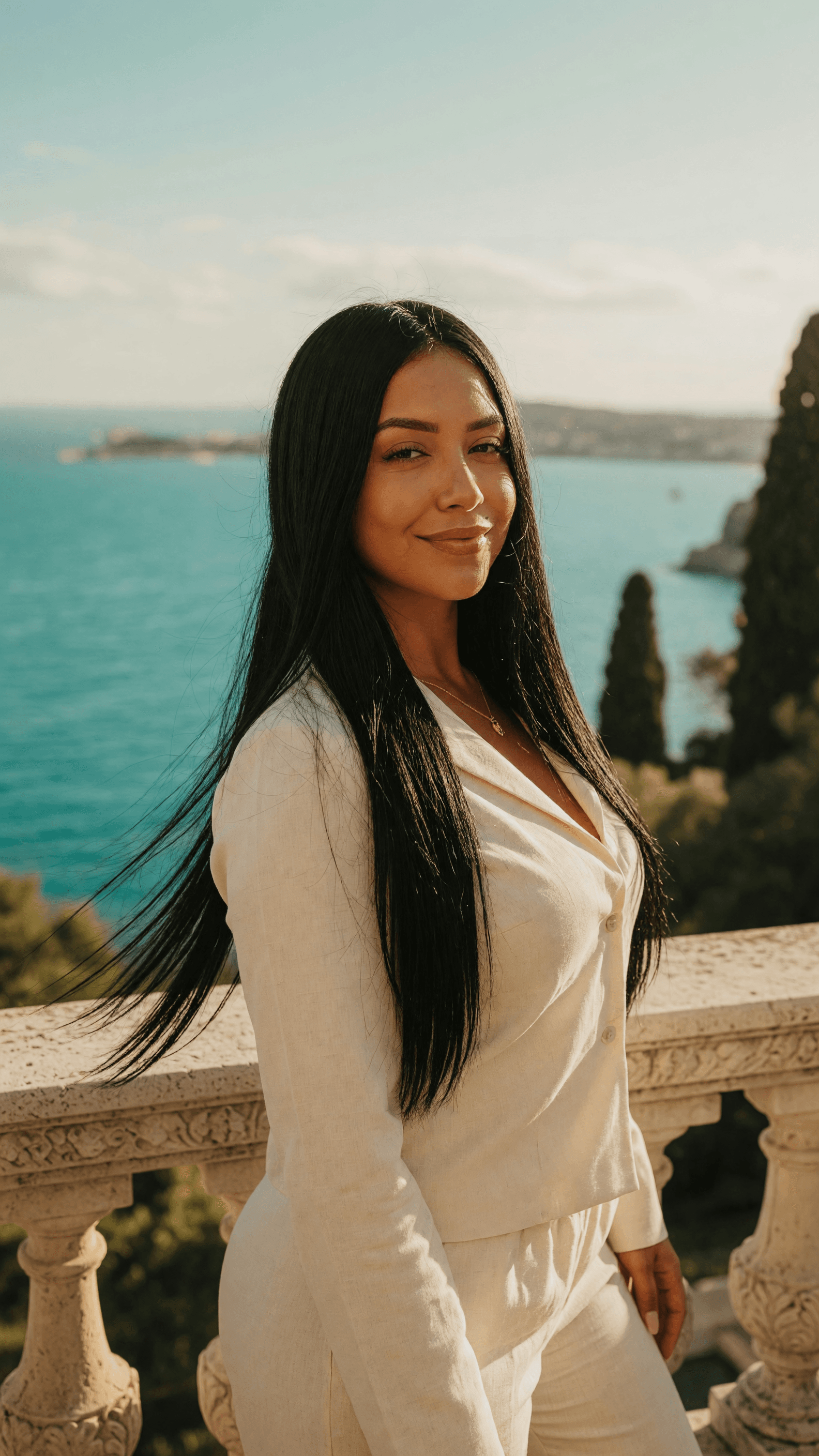 Curvy Latina balcony cleavage pose