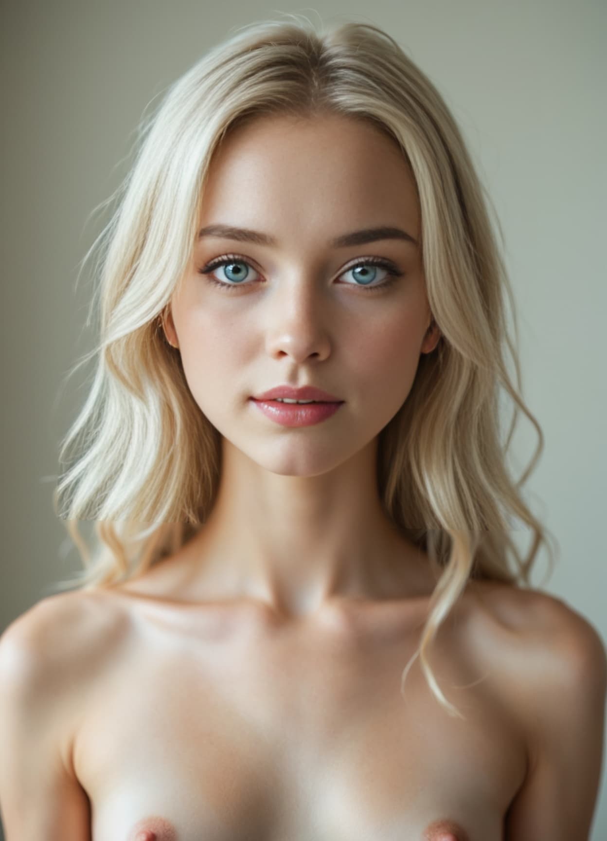Blonde topless close-up stare