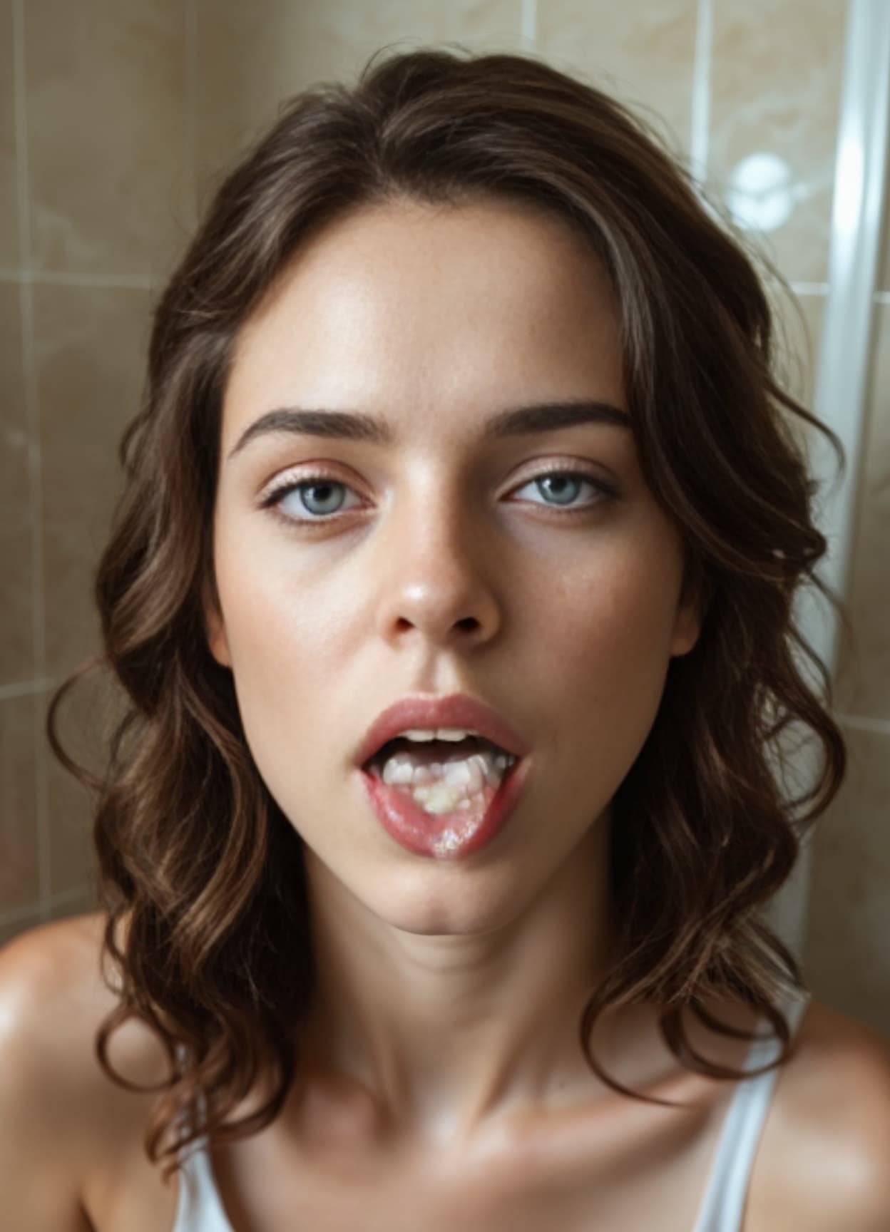 Tongue out bathroom selfie