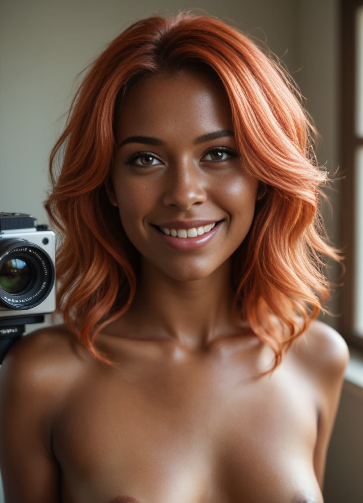Curvy redhead topless portrait