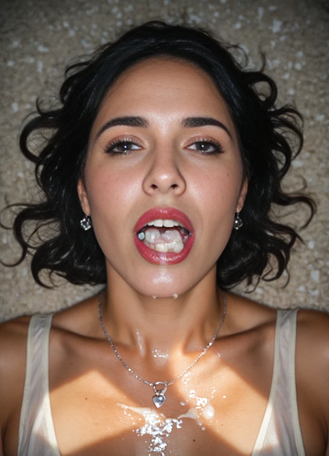 Wavy black hair cum on face