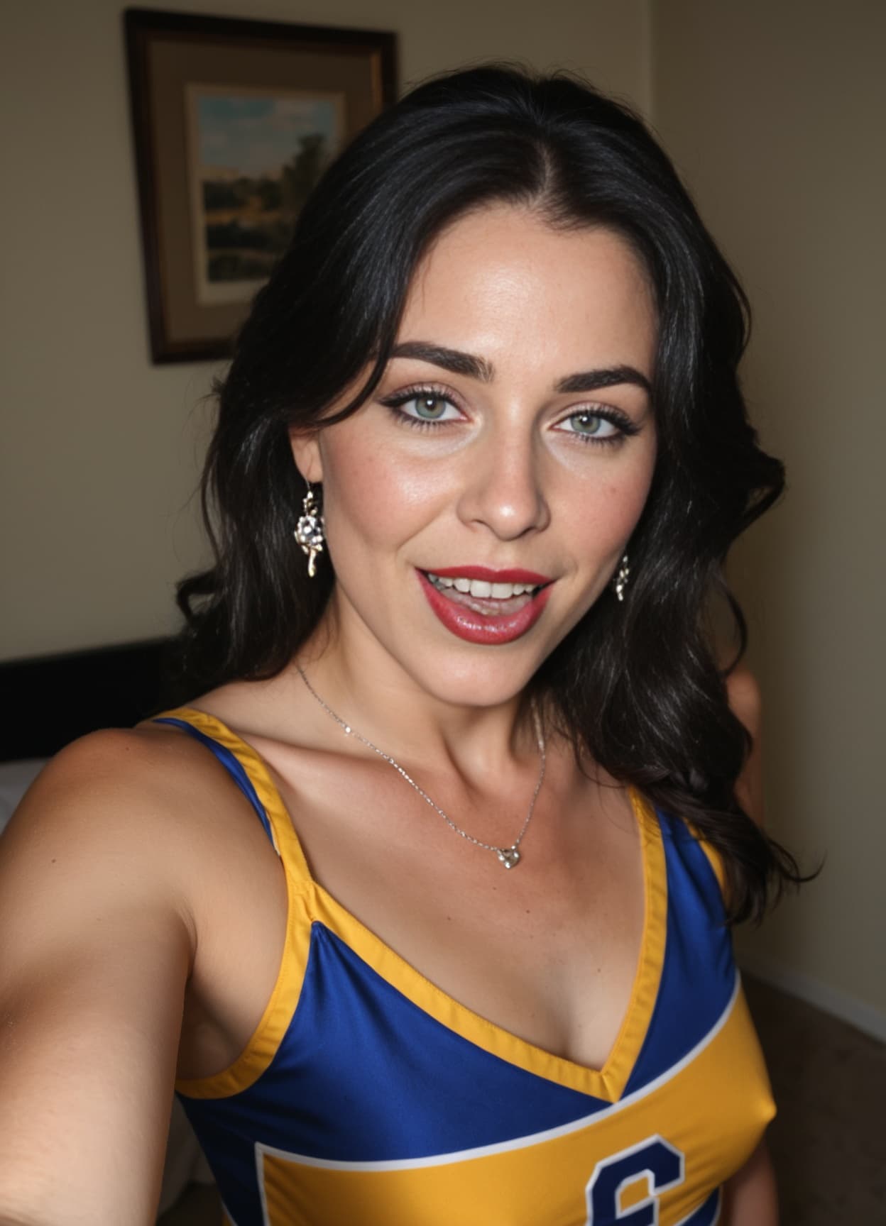 Cheerleader outfit bedroom selfie