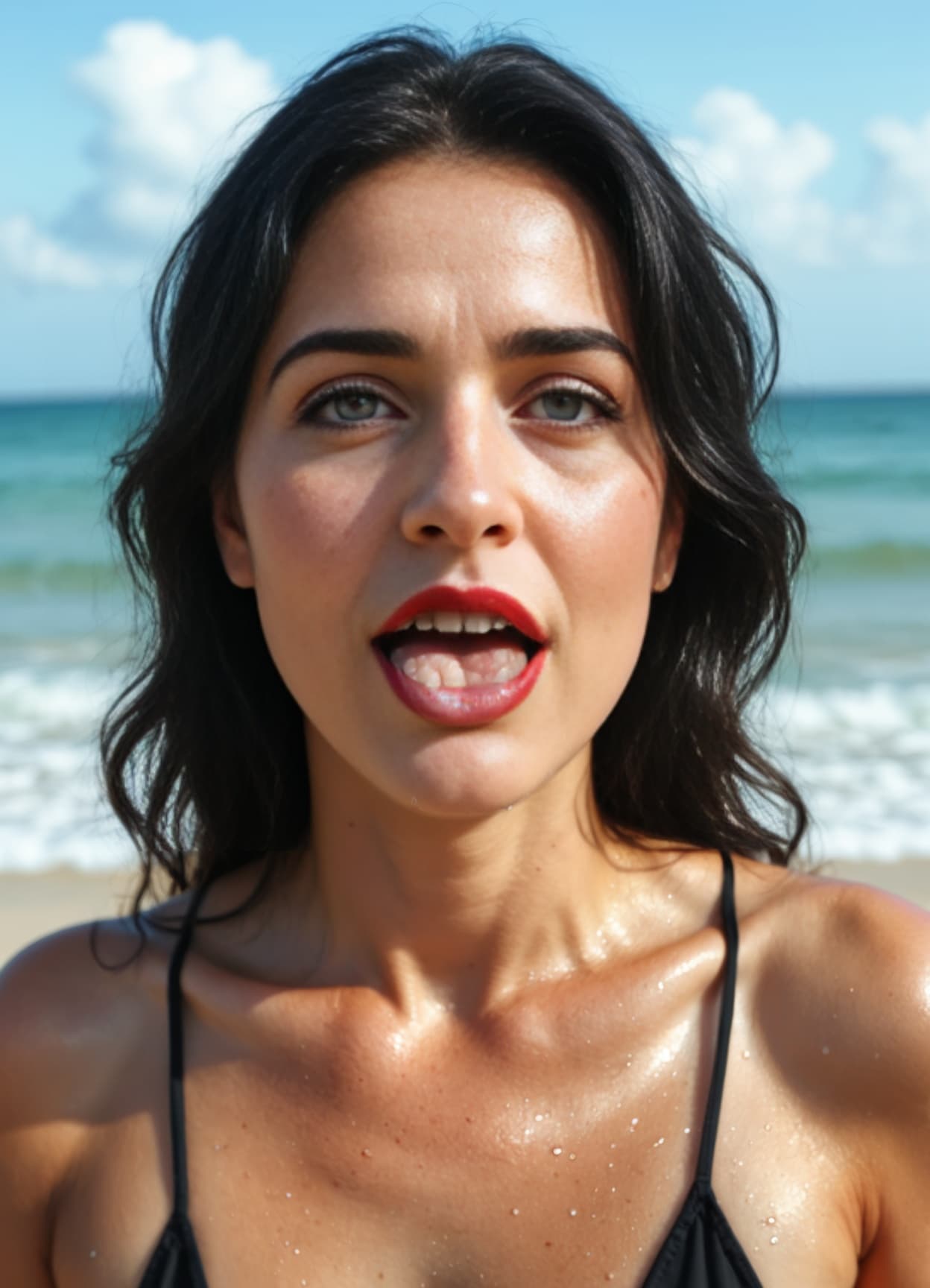 Mature brunette beach selfie