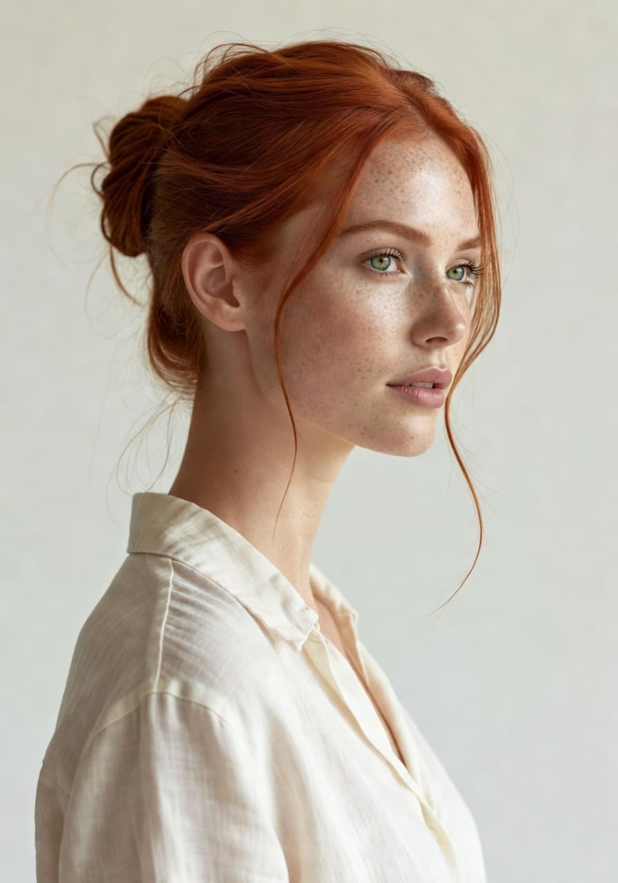Reese cream linen calm side profile portrait