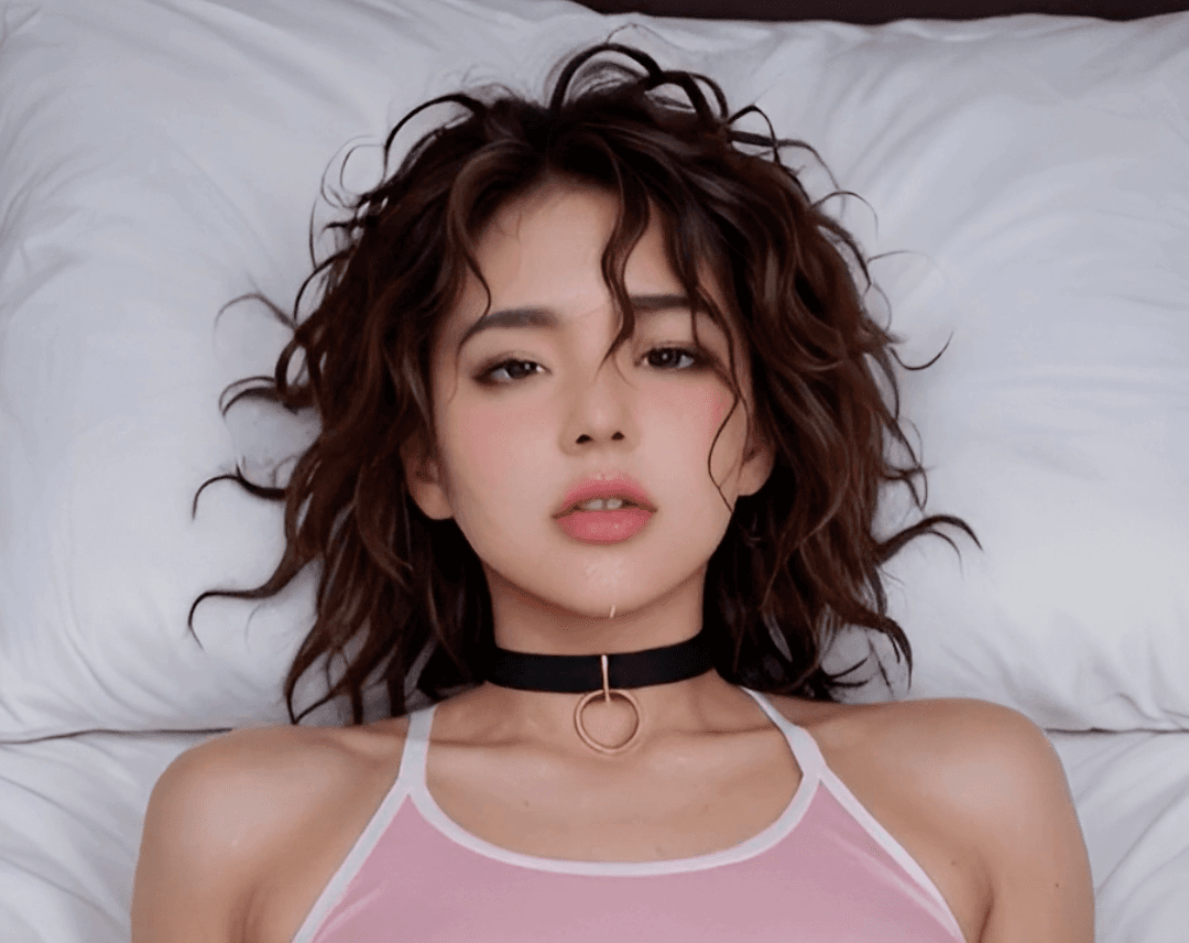 Asian in pink tank top after facial on bed