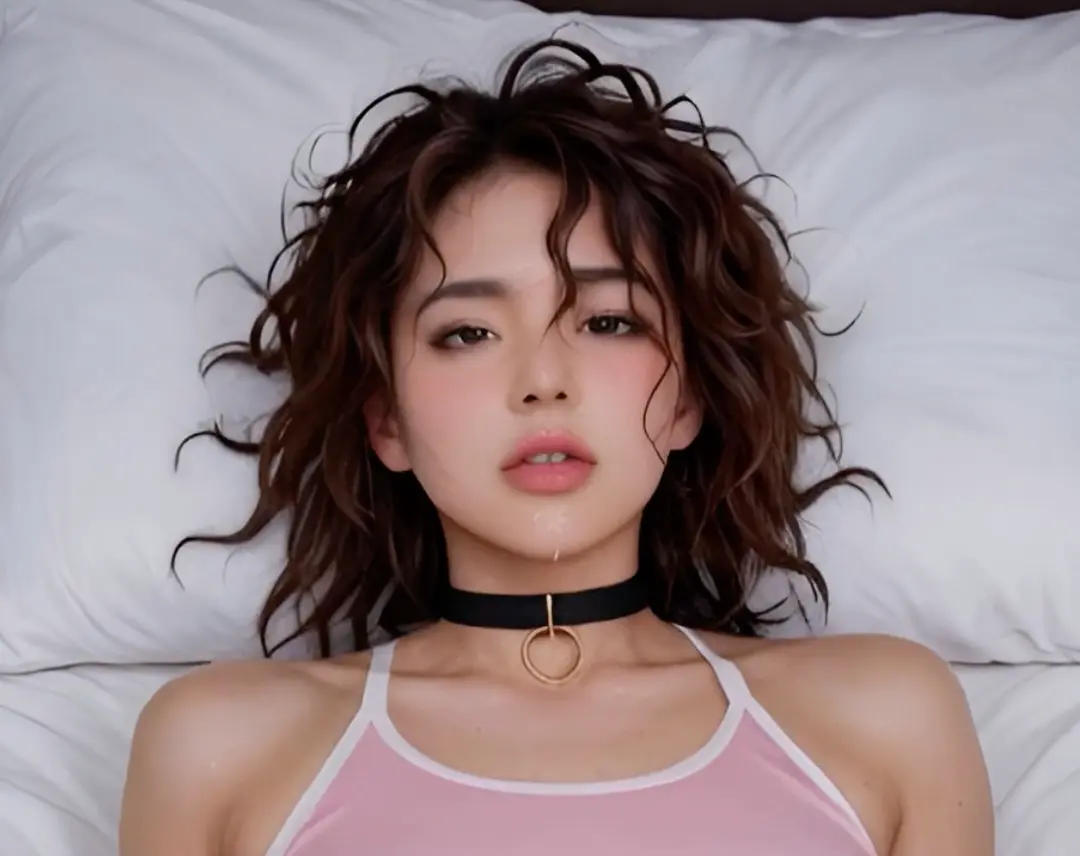 Asian in pink tank top after facial on bed