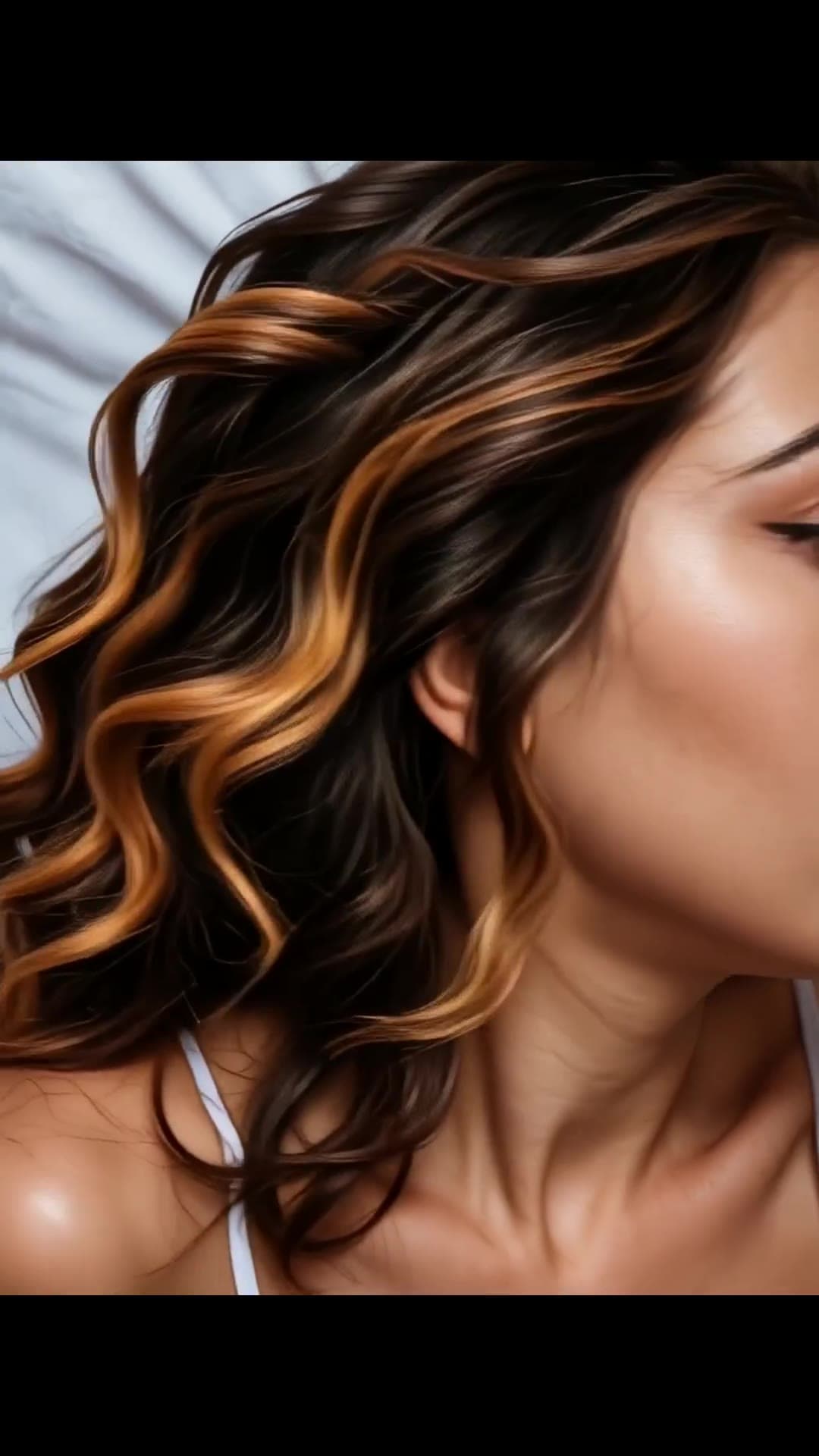 Close up profile sensual tease in bedroom