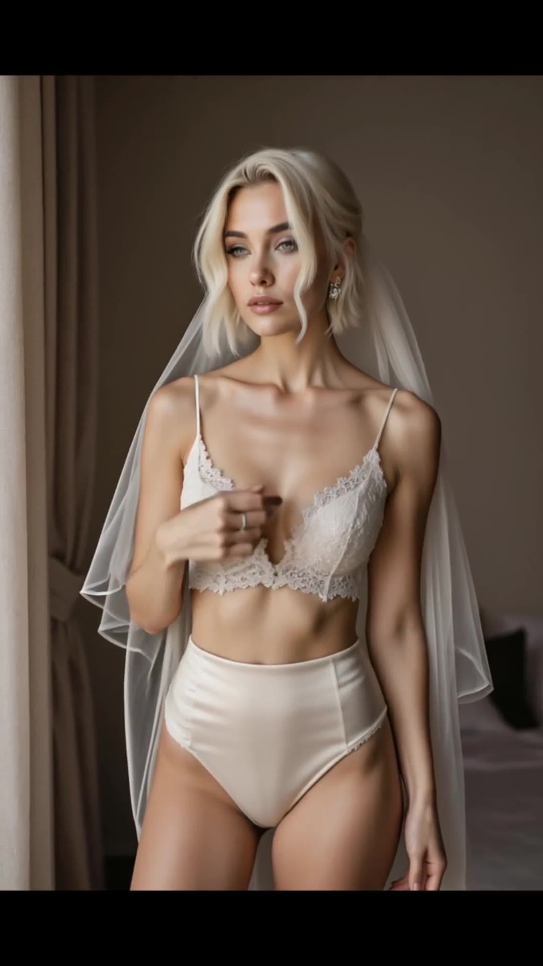 From behind bedroom view in sheer white veil