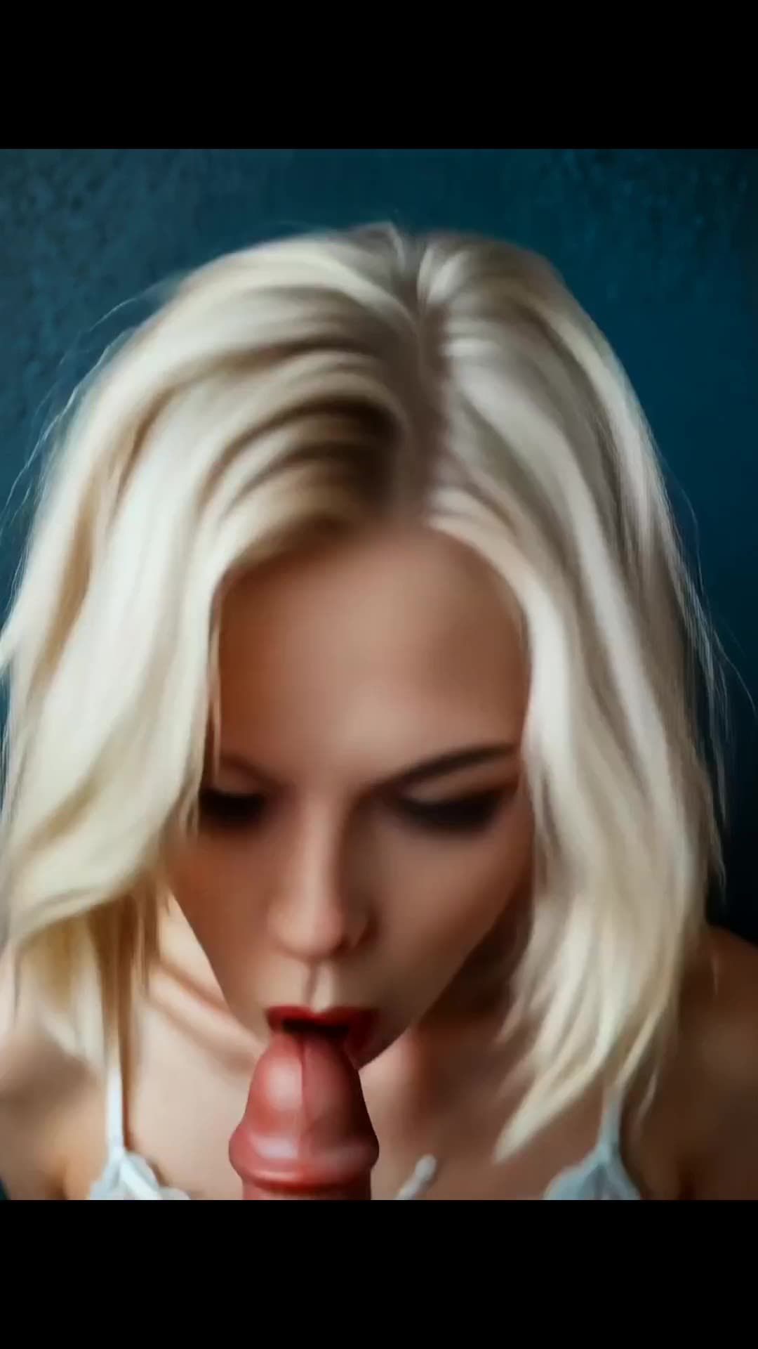 Green eyed blonde sucking dildo close up POV