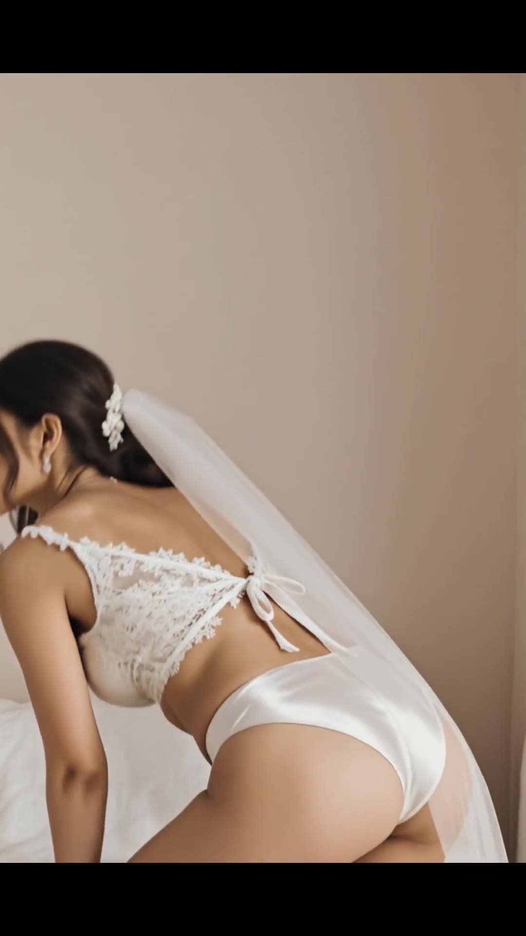 From behind sheer lace panties bridal veil